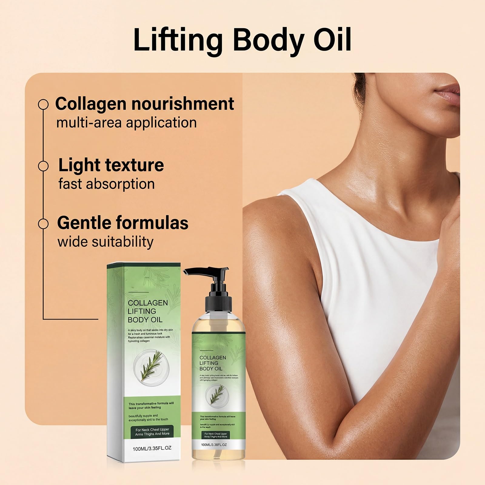 Olio di collagene per la pelle più rassodante collagene lifting olio per il corpo rassodante per la pelle fine e morbida cura dopo la doccia, non grassa leggero, nutriente idratante collo décolleté