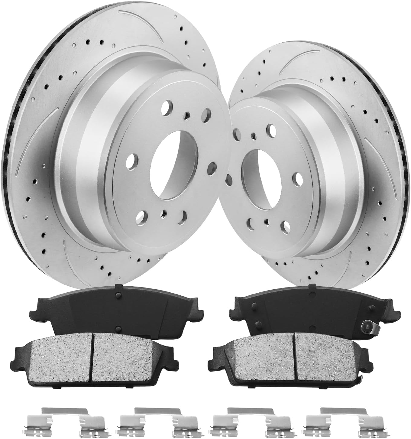 Brake Pads and Rotors Kit Rear Automotive Replacement Brake Kits Compatible with 2007-2013 Chevrolet Silverado 1500, Brakes and Rotors 55133 D1194-8312 Brake Kit Geomet 344.7mm（13.6in）