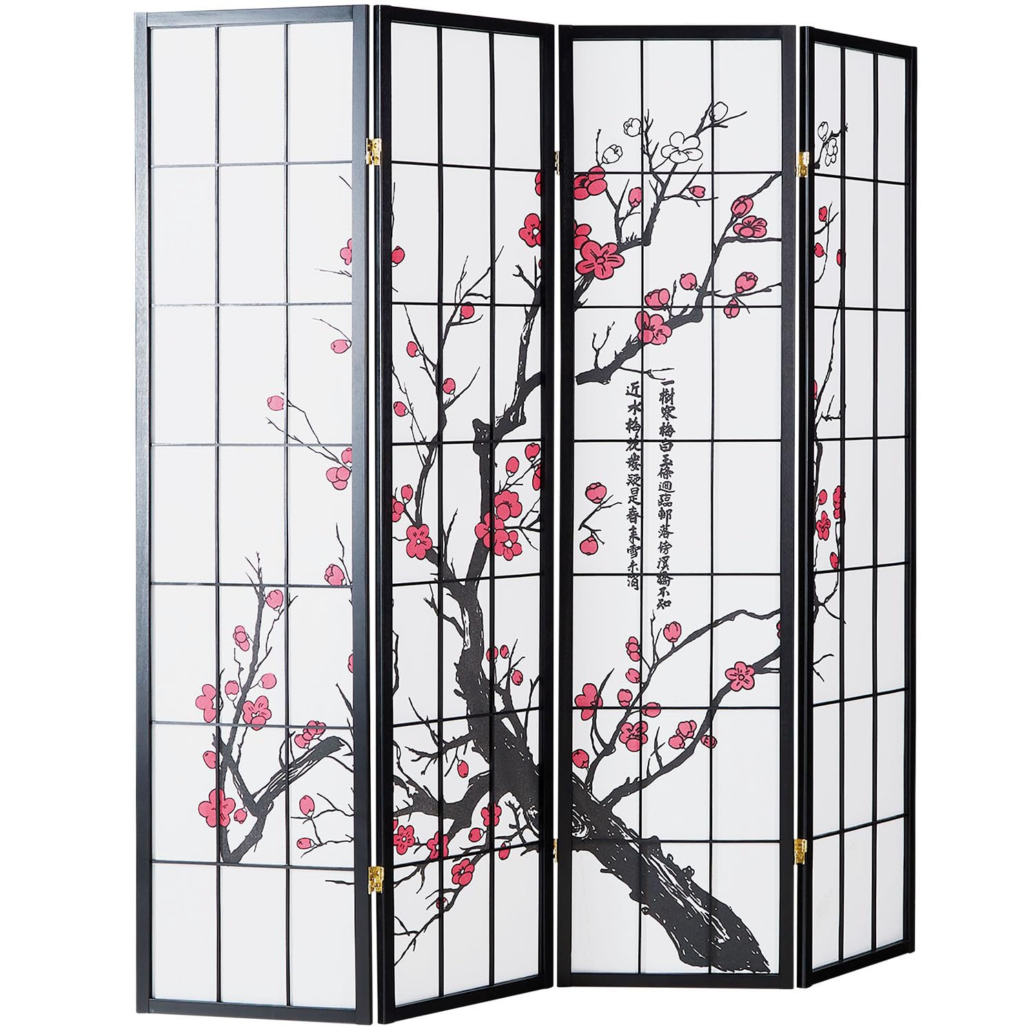4 pan Pliante modèle de cloison - cloison Bois Shoji en Noir avec des Fleurs de Cerisier - Salle écran