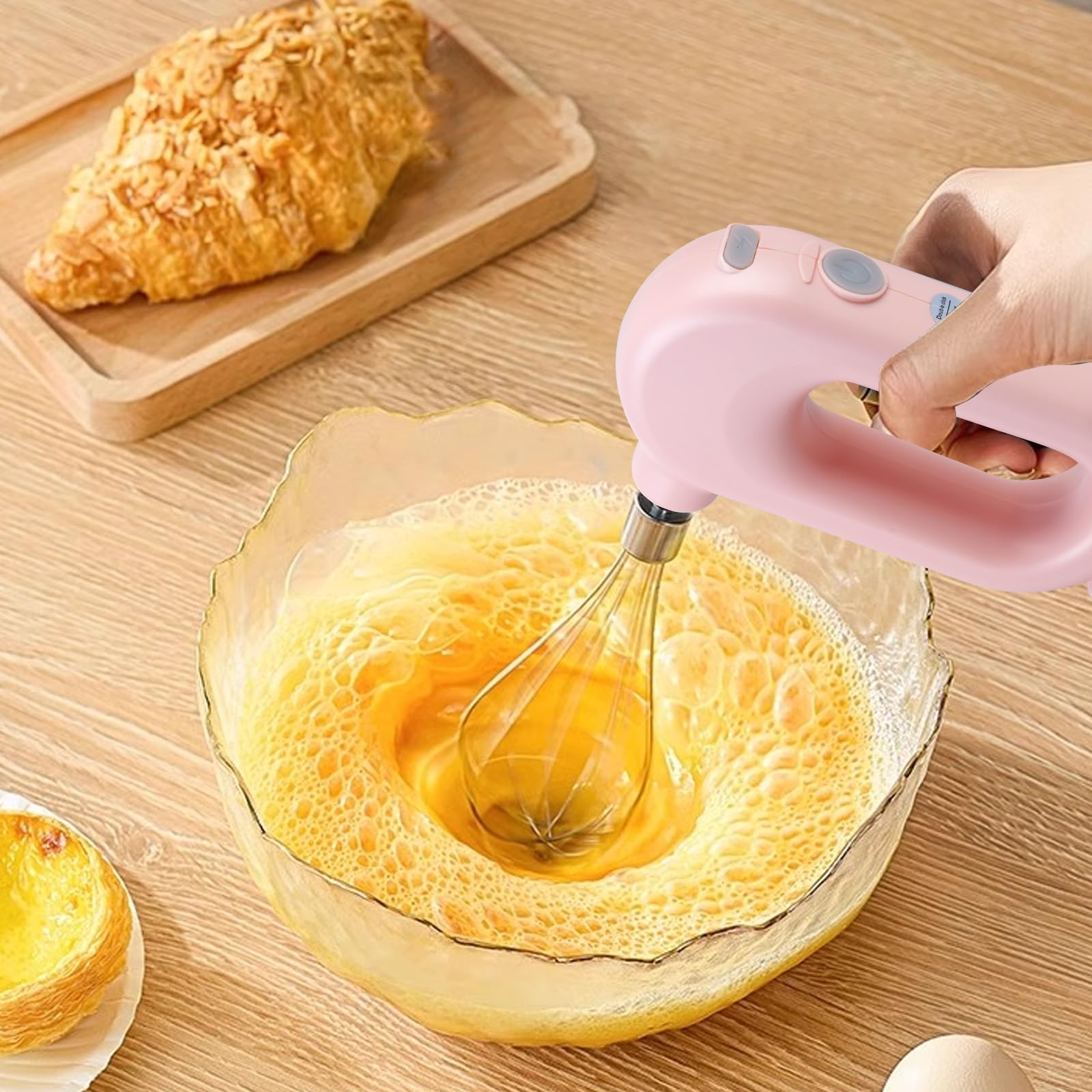 Batidora de mano inalámbrica eléctrica: mini batidora de mano con 4 niveles y 2 batidores, batidora eléctrica recargable por USB, batidora eléctrica, batidora de huevos para hornear, crema, pasteles