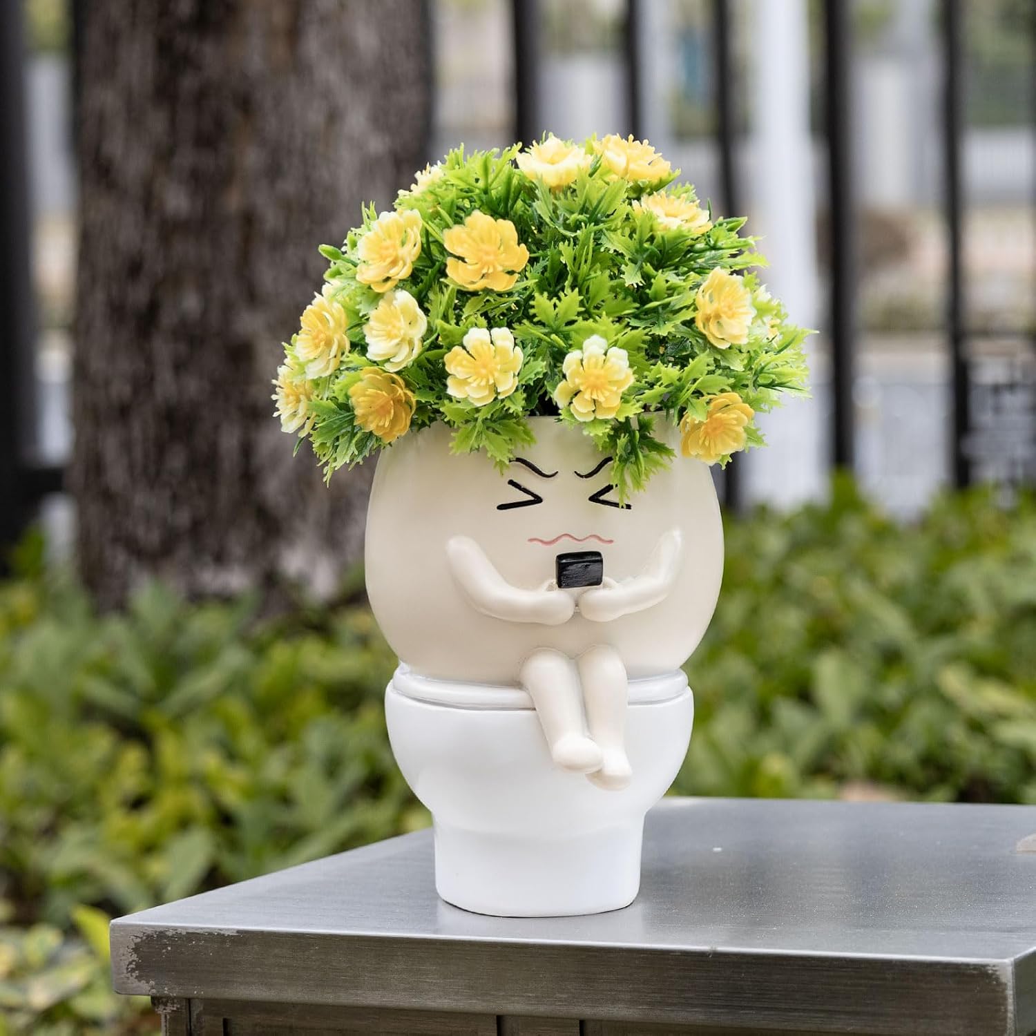 Smiley Face Planters for Indoor Plants, Cute Head Resin Rocking Chair Plant Pots, Funny Small Pots for Plants with Drainage Hole for Home Decor (Funny Toilet Pot) image 2