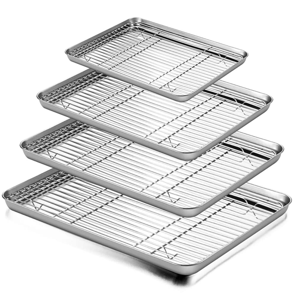 ACiyD Bandeja para Hornear de Acero Inoxidable Bandeja para Hornear con Rejilla de enfriamiento extraíble Juego de Utensilios para Hornear (L 31x24cm)