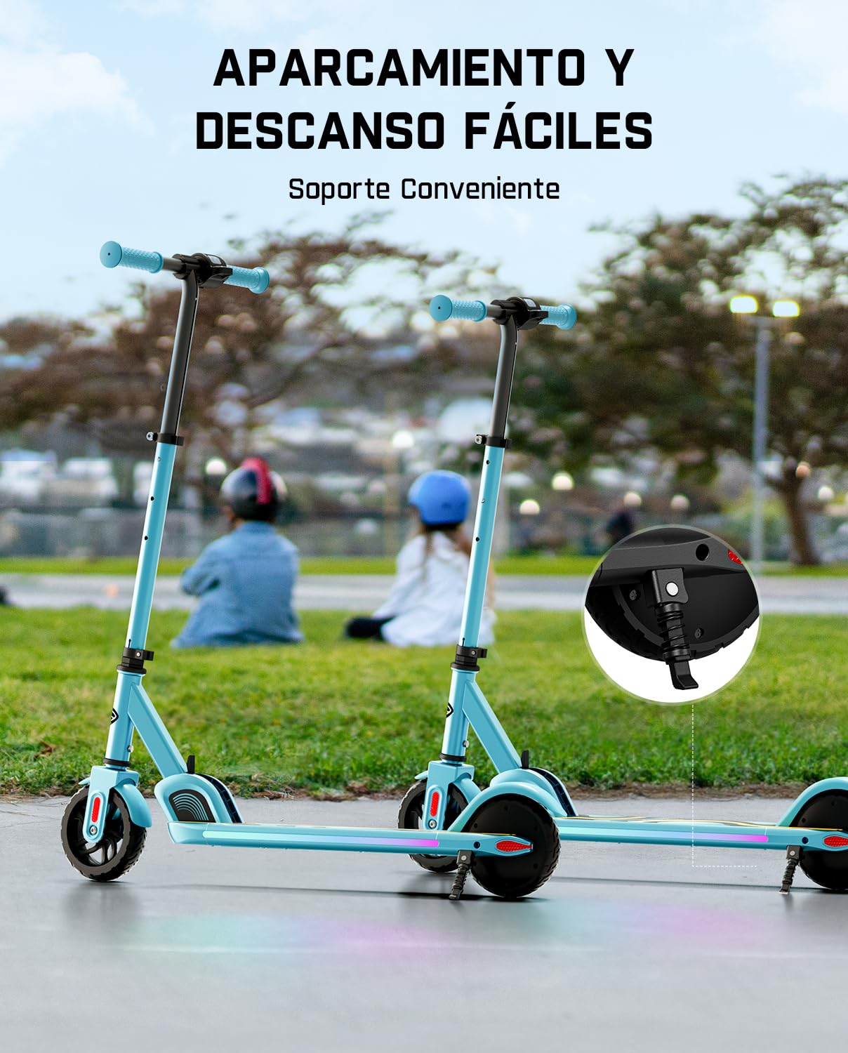 FanttikRide C9 Pro Patinete Eléctrico Niño 1,2-1,6 m, Luces Arcoíris, Velocidades 8/13/16 km/h, Alcance 8 km, Pantalla LED, Altura Ajustable, Plegable, Máxima de Carga 60 kg