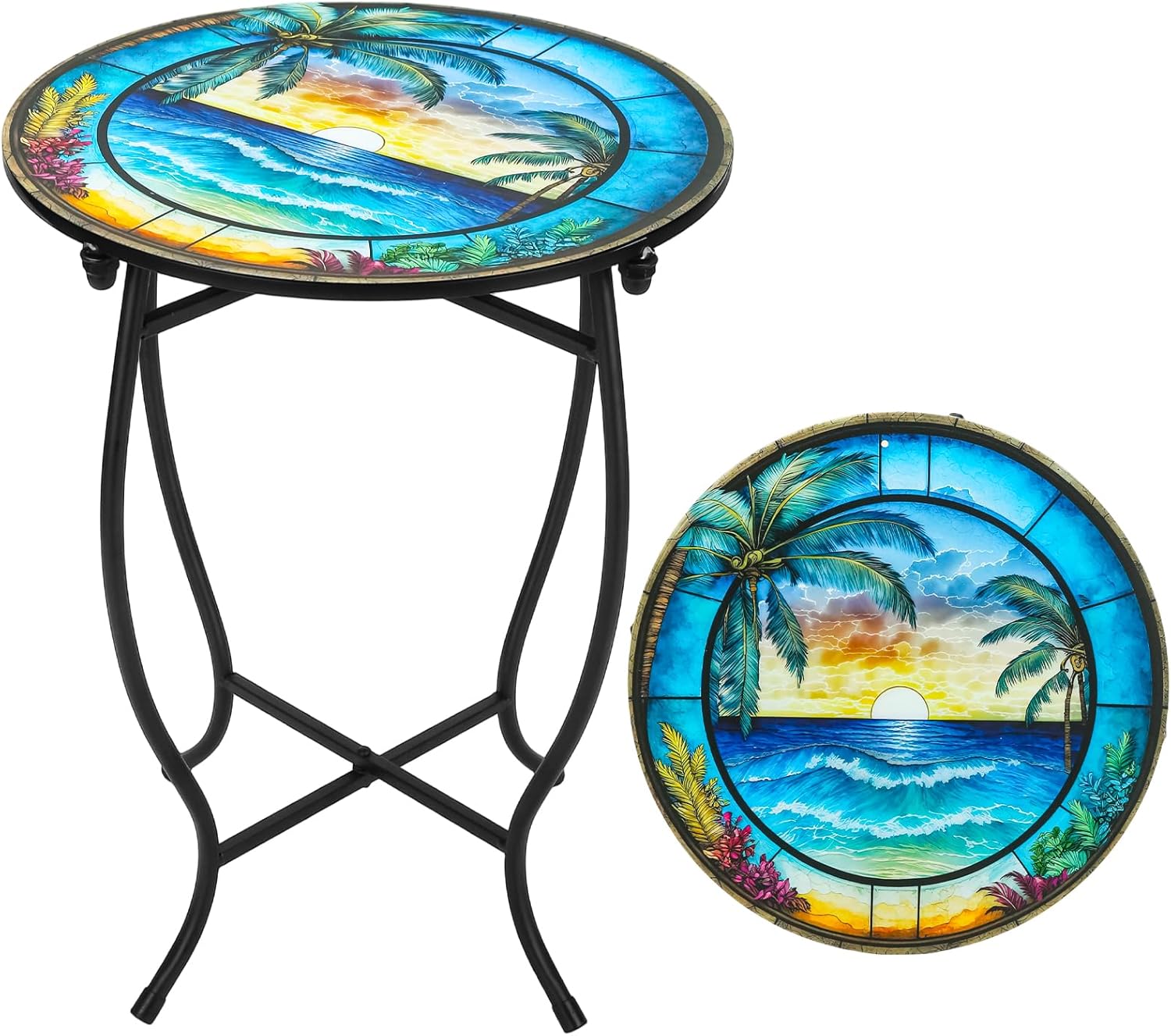 Outdoor Metal Side Tables, 14" Round Patio Side Table, Weather Resistant Metal End Table Side Table for Patio Yard Porch Balcony Garden Bedside, Plant Stand for Indoor, Easy Assemble