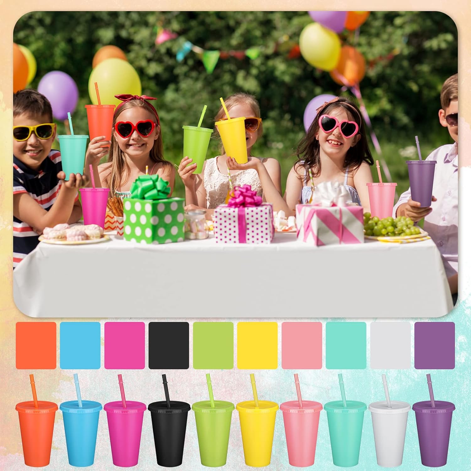 Remerry 80 Pcs Plastic Cups with Lids and Straws Reusable Tumblers Holiday Drink Coffee Cups with Lids for Birthday Christmas Party Favors Gifts, 16 oz(Multicolor) - Image 4