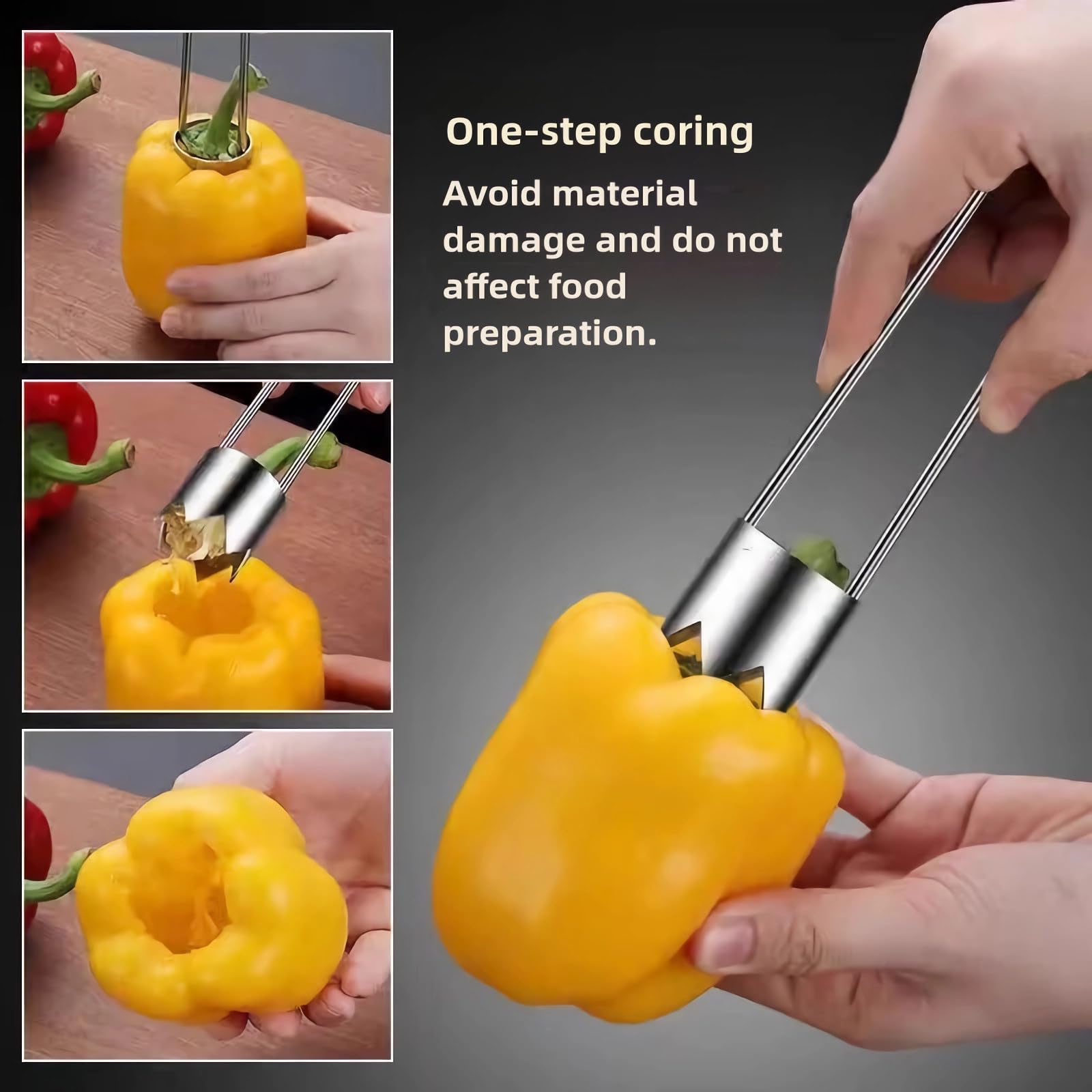 Descorazonador de frutas y verduras, pimienta y manzana, herramienta de acero inoxidable, herramienta de cocina (descorazonador de pepper + descorazonador de manzana)