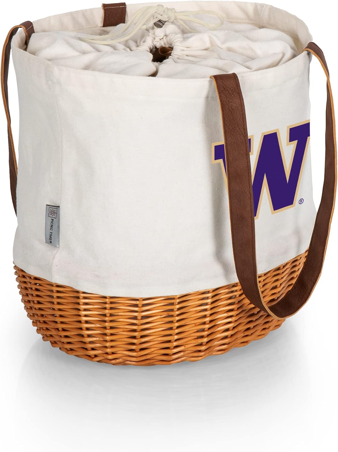 PICNIC TIME NCAA Purdue Boilermakers Coronado Canvas and Willow Basket Tote, Picnic Tote Bag, Beach Tote, (Beige Canvas)