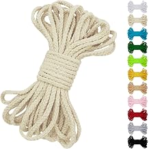 JeogYong Braided Macrame Cord 7mm x 32ft, 8-Strand Braided Cotton Rope Natural Cotton Cord, Thick Macrame Rope Cord for Plant Hangers, Wall Hanging, Gardening, Drawstring Cord, DIY Crafts