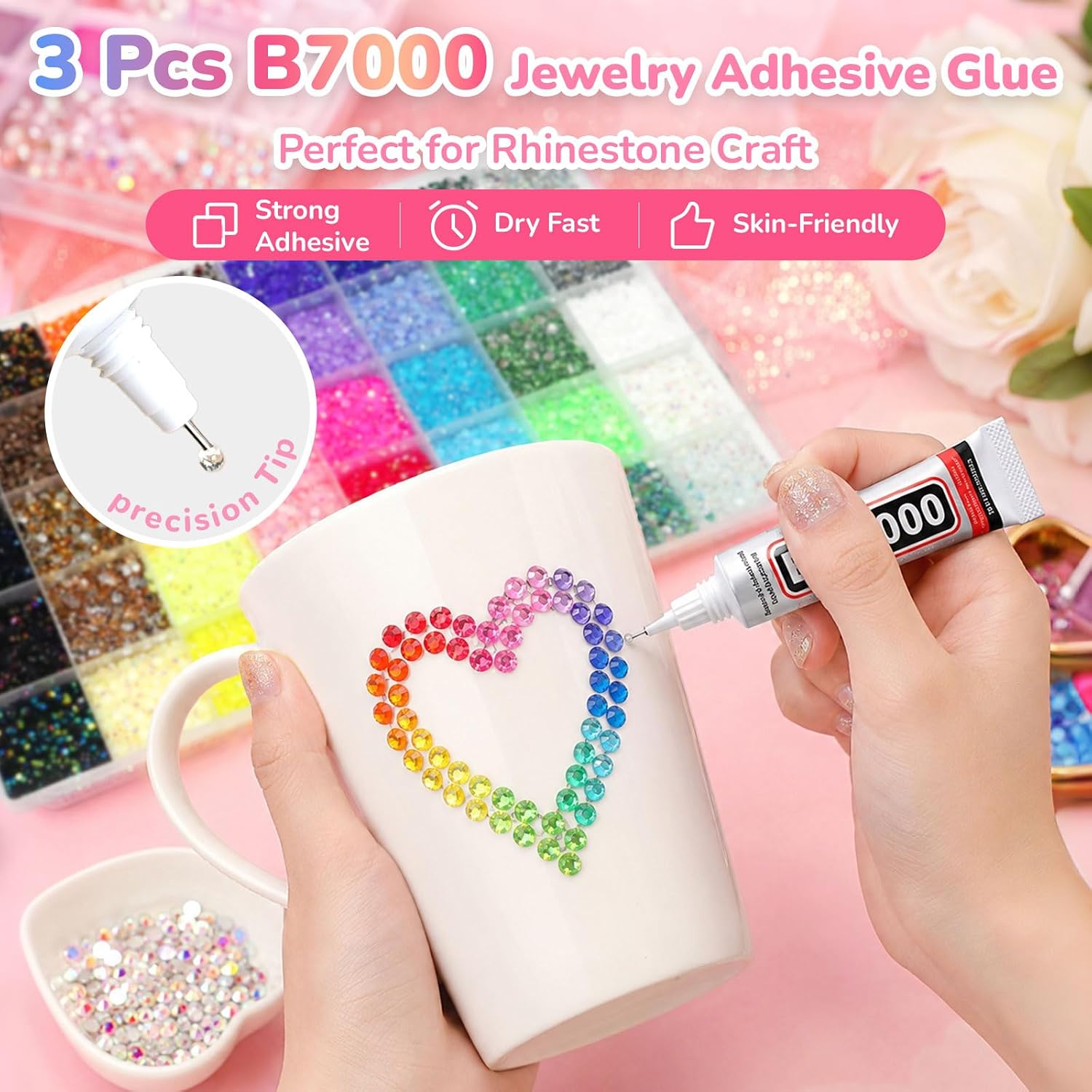 40000Pcs 40 Colors Bedazzling Kit Jelly Rhinestones for Bedazzling Crafting, 3mm Resin Flatback Gems for Diamond Art, Bedazzler Kit with 3Pcs 10ml B7000 Jewelry Glue for Bedazzle Shoes Books Nail Art