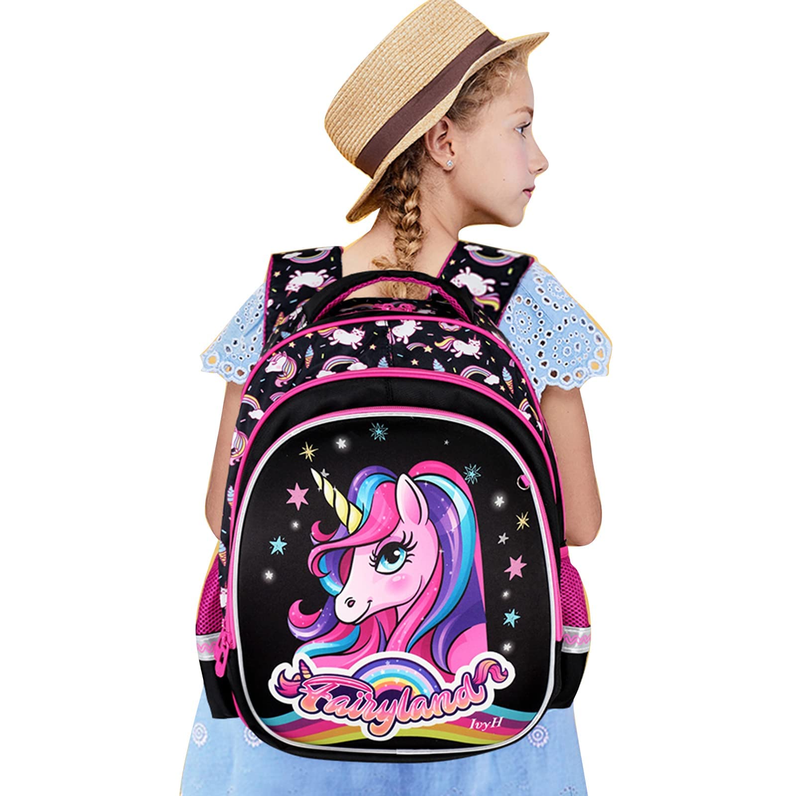 IvyH Trolley-Tasche für Kinder, Grundschultasche, Schulranzen mit Rollen, mit Lunchtasche, ideal für 1-6 Schüler