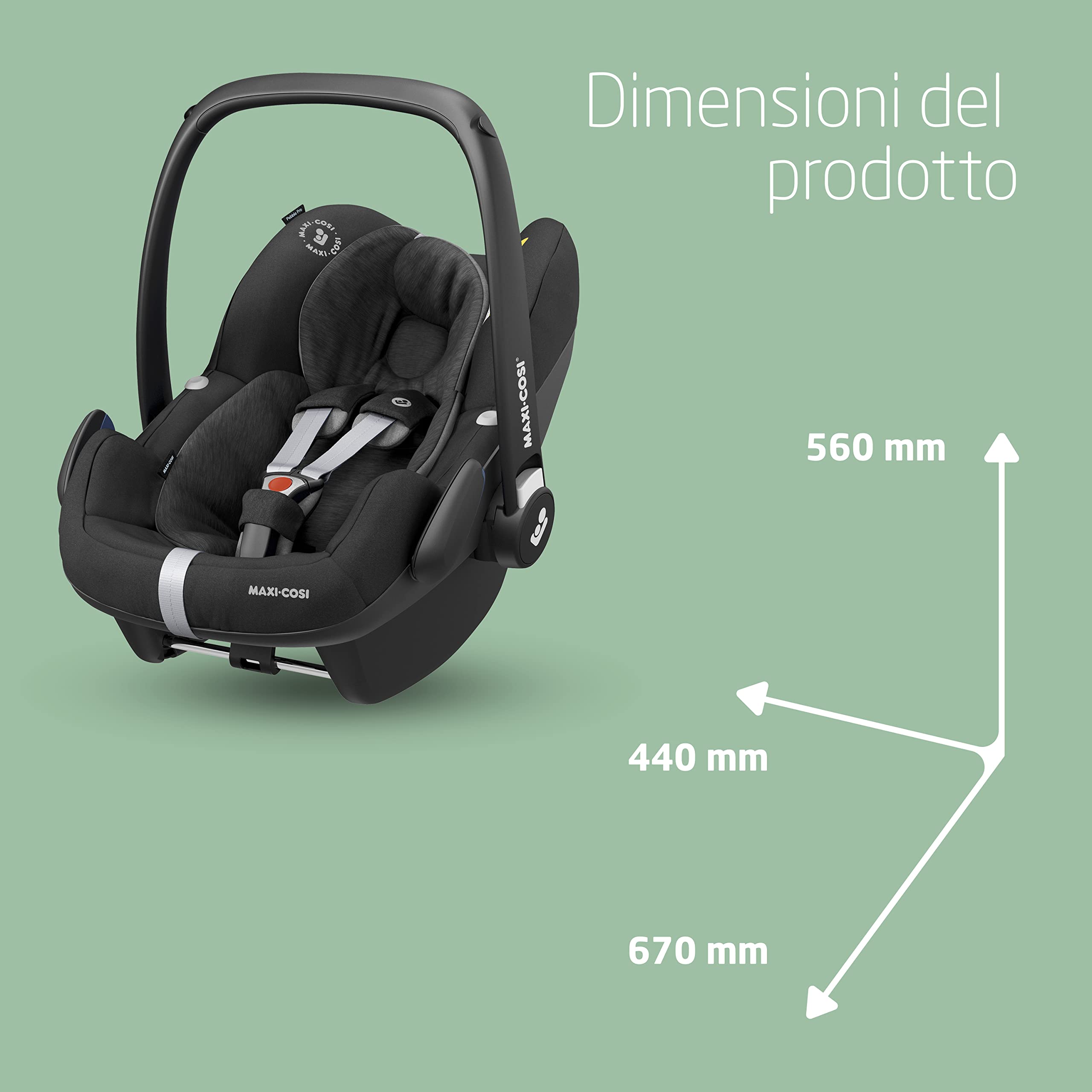 Maxi-Cosi Pebble Pro i-Size Seggiolino Auto Gruppo 0+ i-Size, Cuscino Riduttore Neonato, Poggiatesta Ergonomico, Capottina Solare, Protezioni Laterali, per Bambini 0-12 mesi 45-75 cm, Essential Black