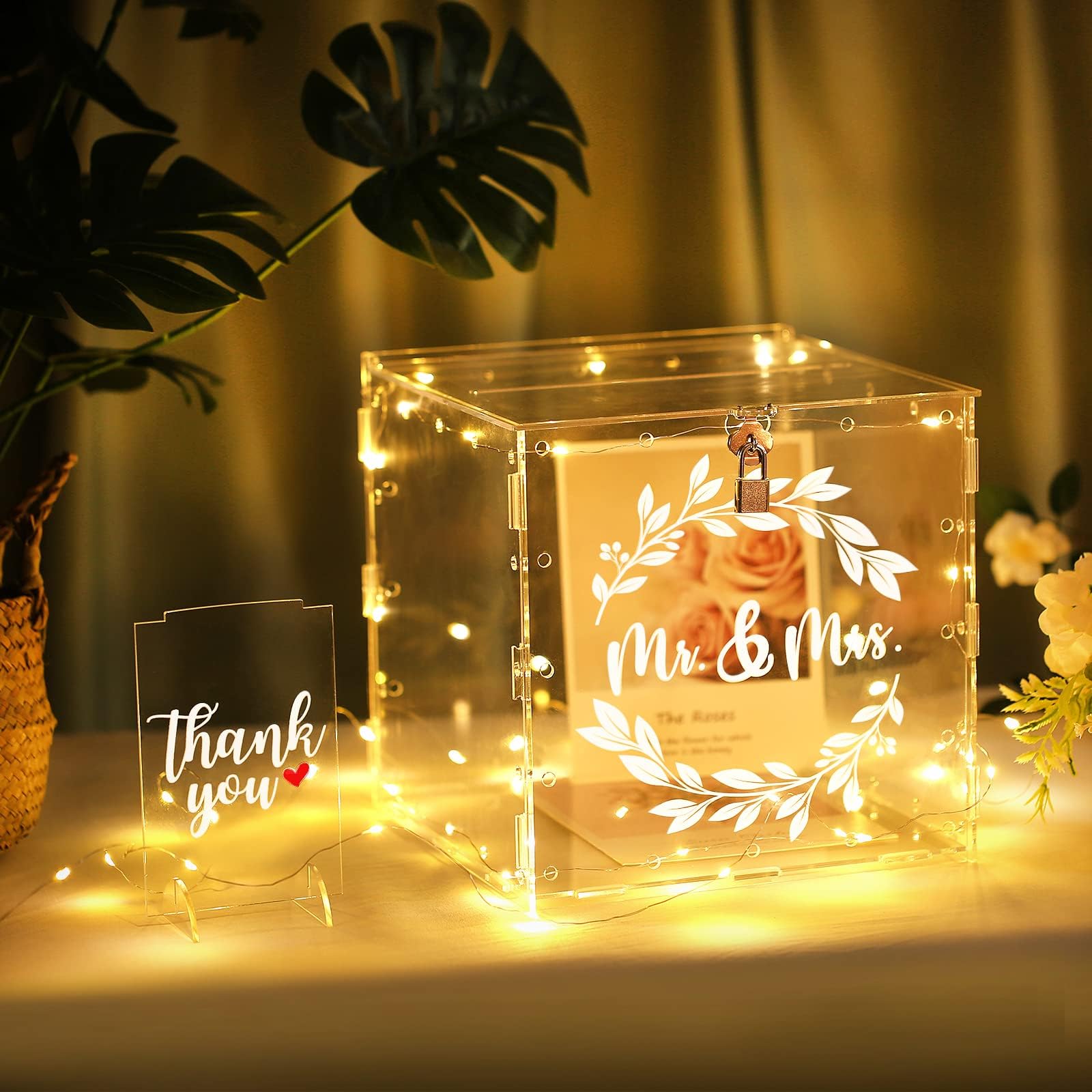Wedding Card Box, Card Box for Wedding Reception, Wedding Card Box with Lock Acrylic Wedding Card Holder Decoration Gift Card Box for Wedding Anniversary Party Graduation Birthday Baby Shower