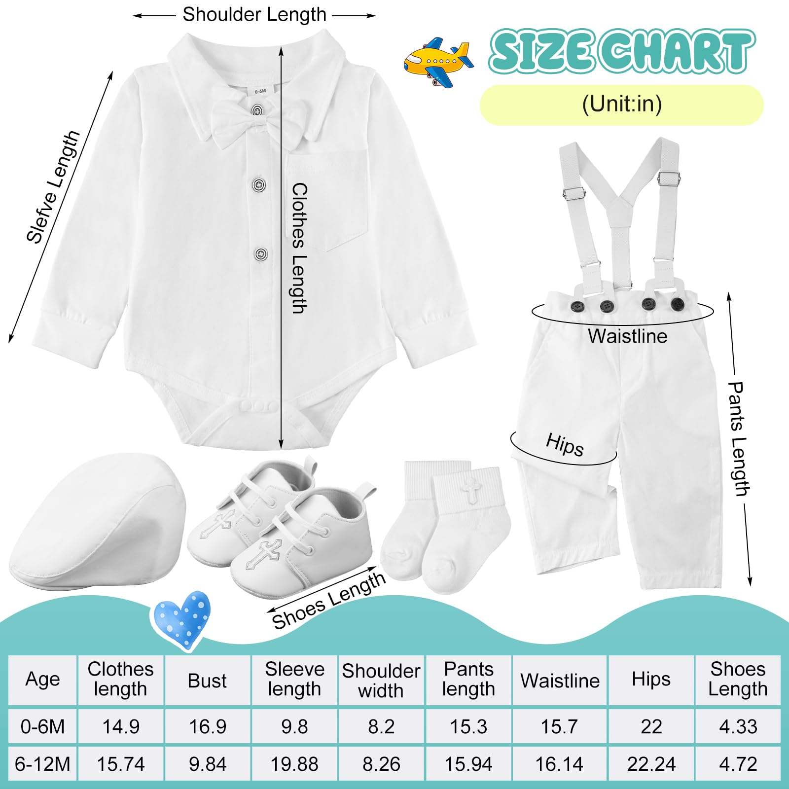 5 piezas de trajes de bautizo para bebé niño, incluye camisa, boina, sombrero, tirantes, pantalones, zapatos, calcetines, trajes de bautizo para niños