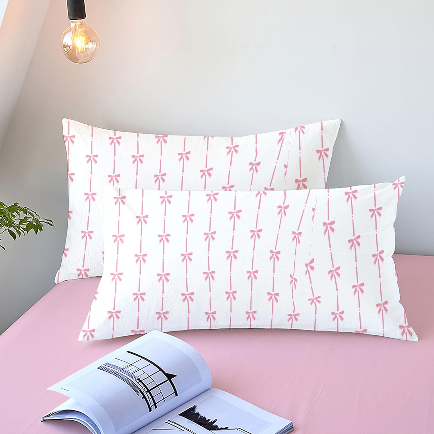Comforter Set Full Size Bow - Pink Bow Quilt Bedding Set 3 Pieces, Comforter Set Full, Soft & Lightweight Comforter(79‘’ x 90‘’) for Girl All Season & 2 Pillow Cases(30‘’x20‘’)
