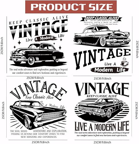 Miniatura 2 de SUPERDANT Juego de 4 calcomanías de plástico termotransferibles retro sedán para automóvil, vintage, para planchar para camisetas, bolsas de lona,