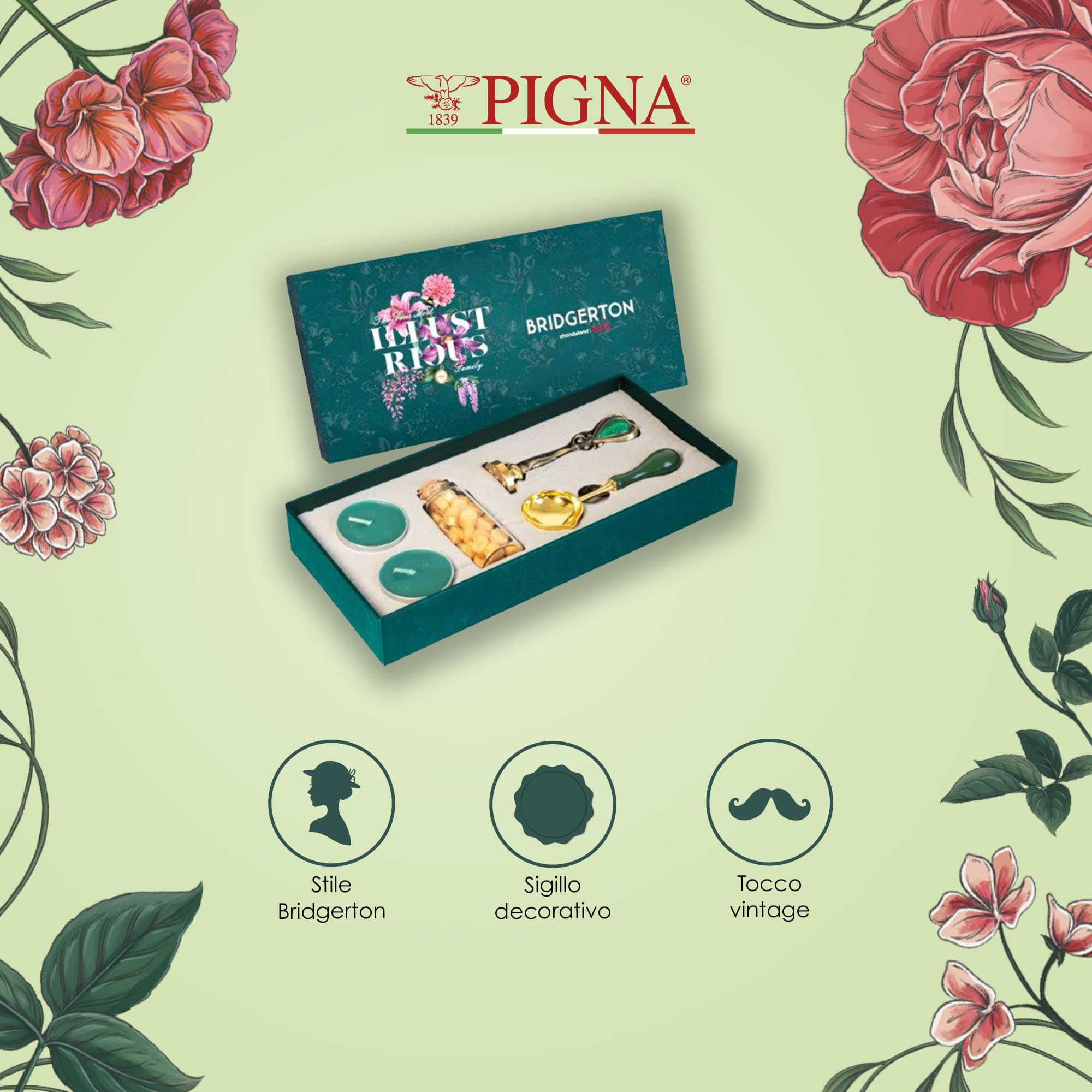 Pigna x Bridgerton, Kit für Siegellack, Stempelset mit Löffel und Wachs