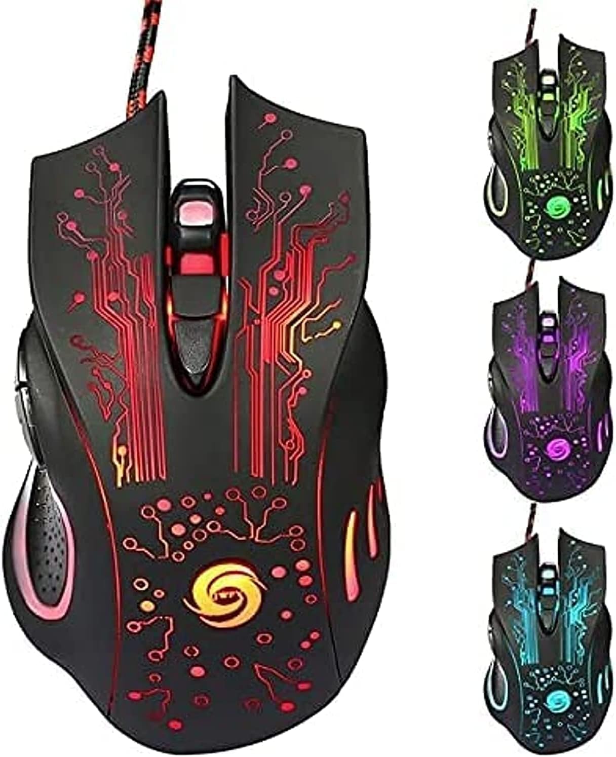 Gaming Mice, Computer Gaming Mouse Wired Manipulator Gaming Mouse Glare USB Wired Gaming Mouse Adjustable 7 Buttons LED Backlit Professional Gamer Mice Ergonomic, for PC Laptop (Black Seven Colors)