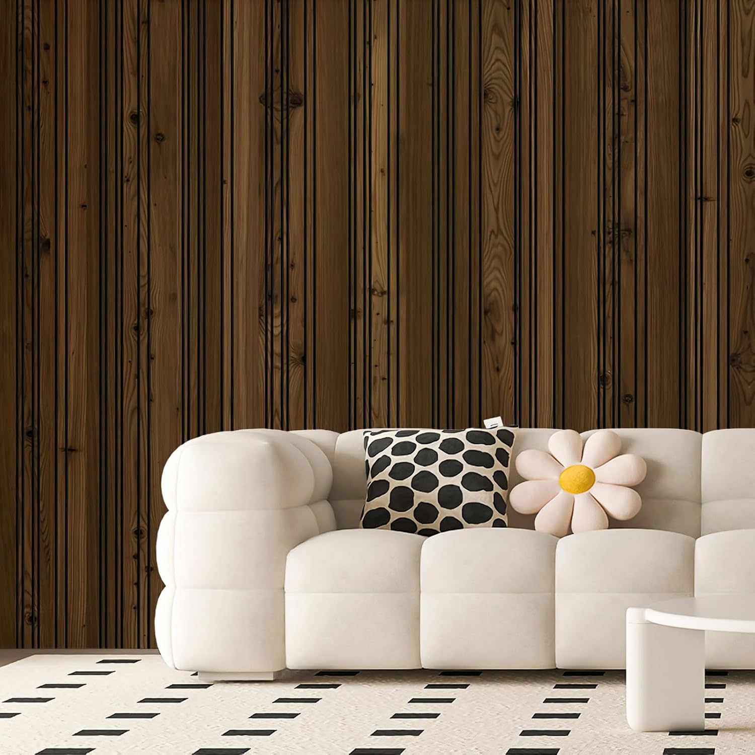 Art3d 4-Pack Glue-On Wall Panels, Wood Grain Texture Interior Wall Decor, 104"x12" Recycled Polystyrene Wainscoting Panels, Low Emission for Living Room Bedroom,Natural Walnut
