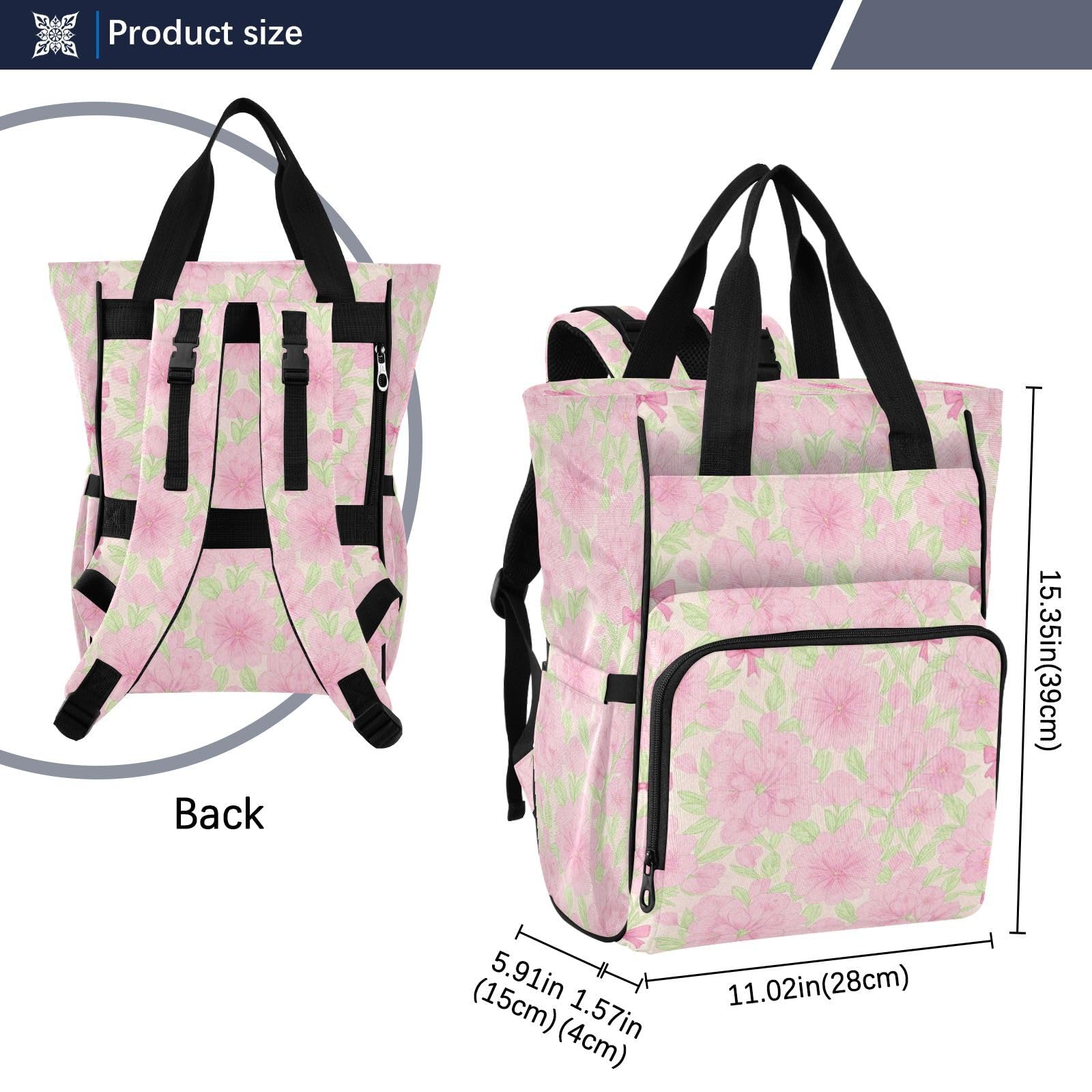 Zaino da viaggio per neonata/ragazzo, ortensie, fiori, fiocchi, rosa