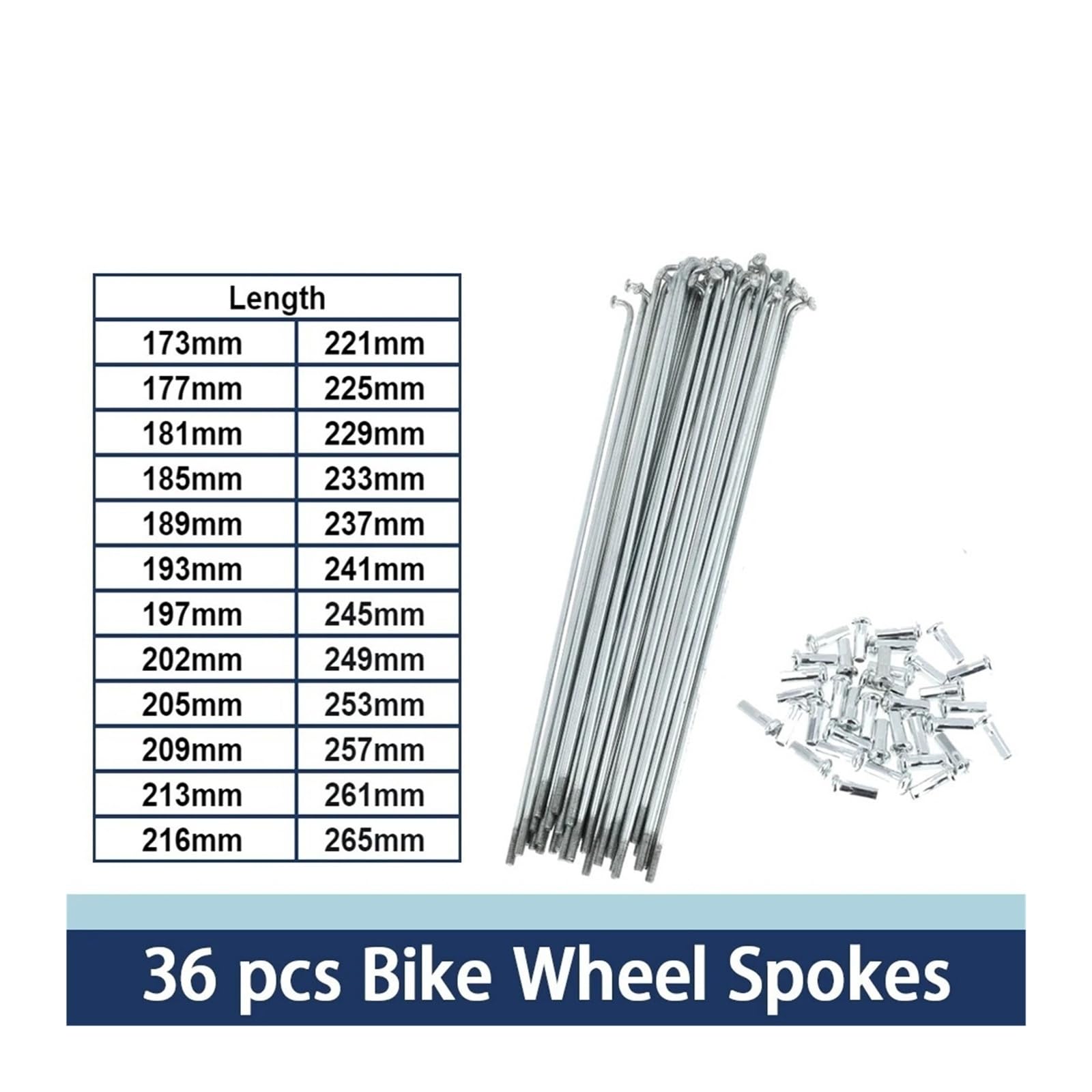 13G Zincato per Raggi Della Bicicletta 173-265mm Set Tono Argento Nipples per MTB Road Bike Wheel Repair