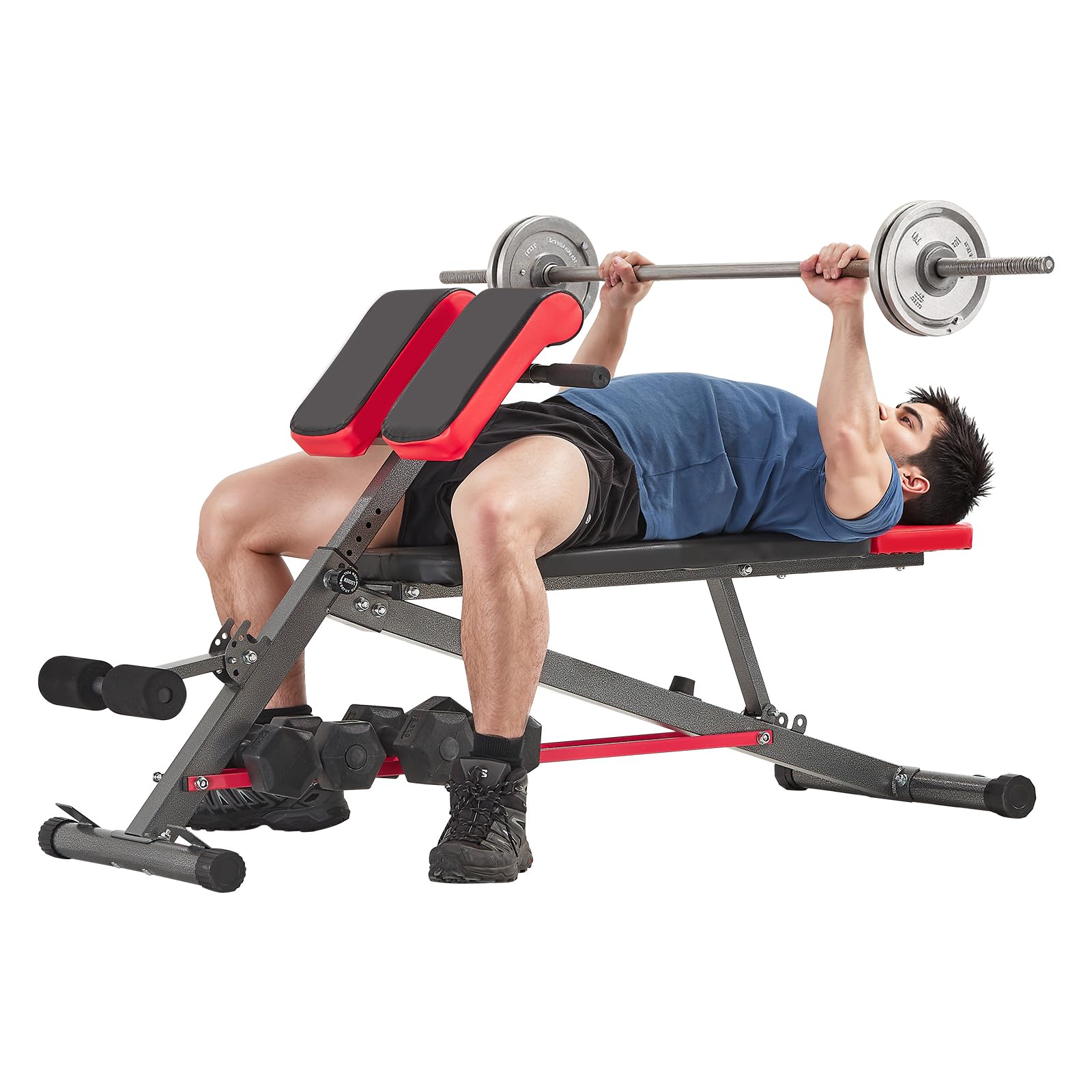 VEVOR Multi-Functional Weight Bench for Full Body Workout, Roman Chair Hyperextension Bench, Adjustable & Foldable Equipment for Back Arm Core Ab