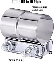 Vista 4 de Abrazadera de escape de 2.0 pulgadas, manga de abrazadera de banda de junta de 2 pulgadas, abrazadera de acoplamiento de acero inoxidable (2 piezas)