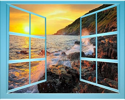 Pegatinas de vista al mar para Pared De Cuarto, marco de ventana, con citas para despegar y pegar, mural de puerta de baño (43.3 pulgadas de ancho x