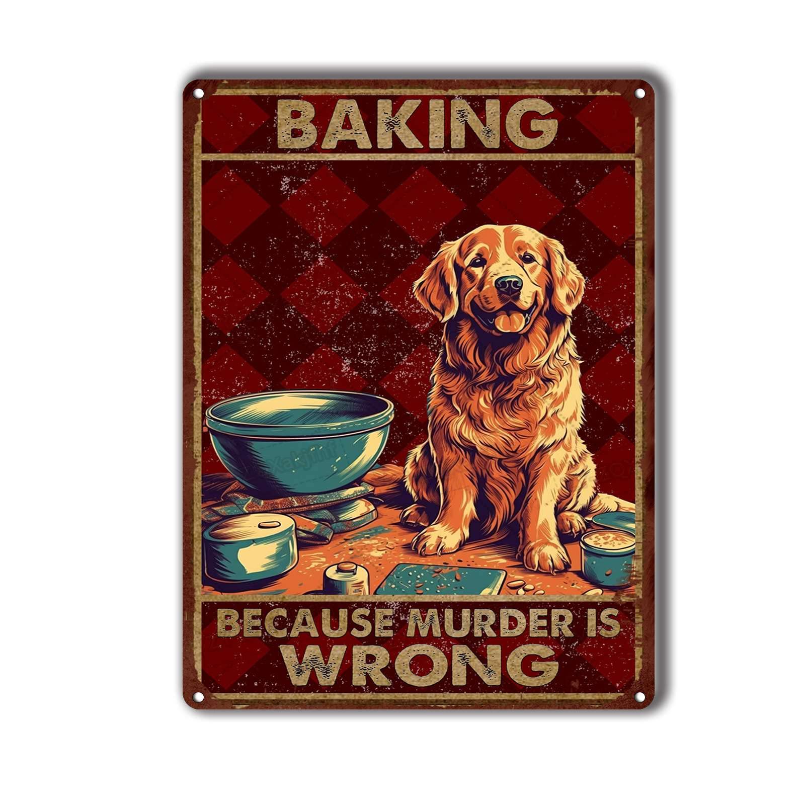 Metal Tin Sign Golden Retriever Baking Inspired Vintage Decorative Wall Plaque, Funny Kitchen Poster For Home Kitchen Living Room Bar Cafe Farmhouse Indoor Outdoor Patio Wall Decoration, 12x16 Inch