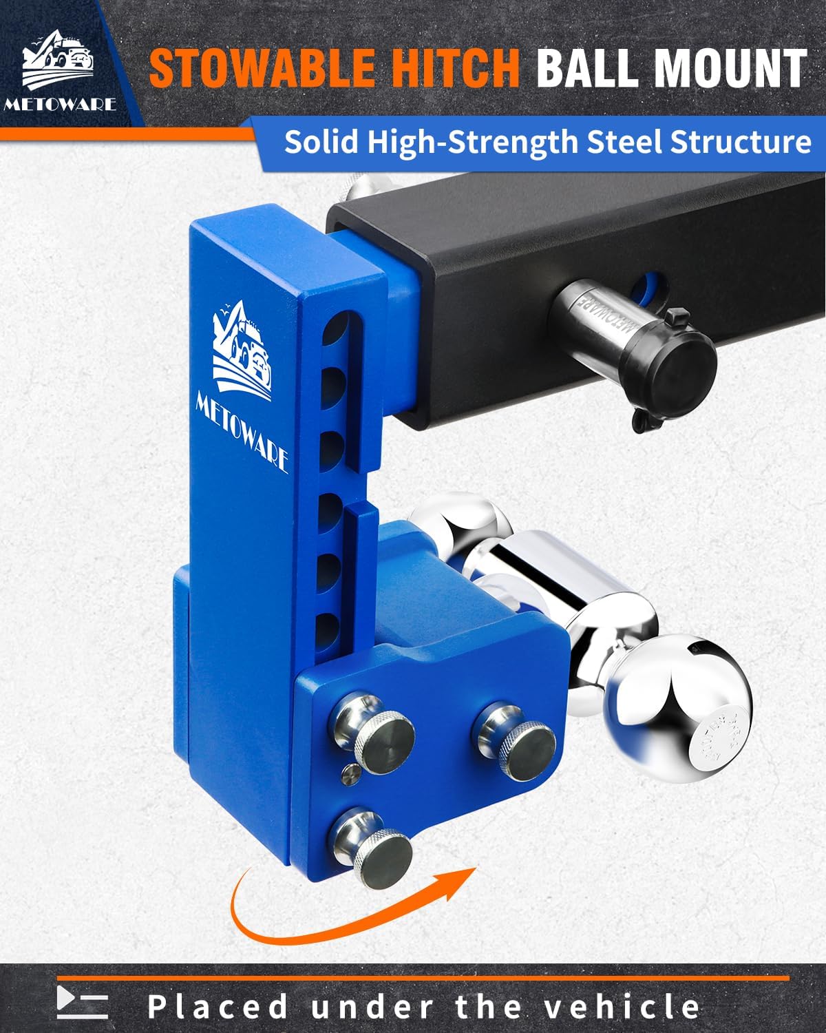 METOWARE Adjustable Trailer Hitch for 2.5" Receiver, Heavy Duty Steel Tow Hitch with 2" & 2-5/16" Dual Ball, 6" Drop/Rise, 18,000 LBS GTW, Includes Anti-Theft Pin Lock & Keyed Alike Safety - Blue
