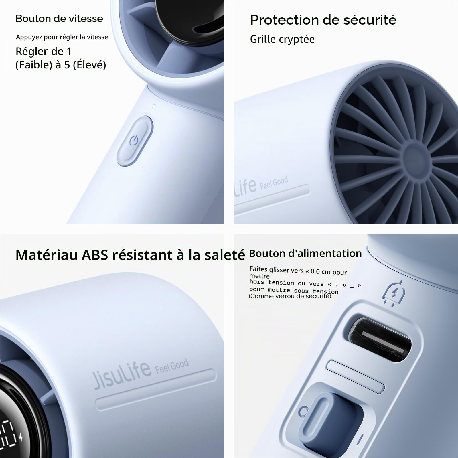 JISULIFE Mini ventilateur portable 5000mAh rechargeable 28h 5 vitesses
