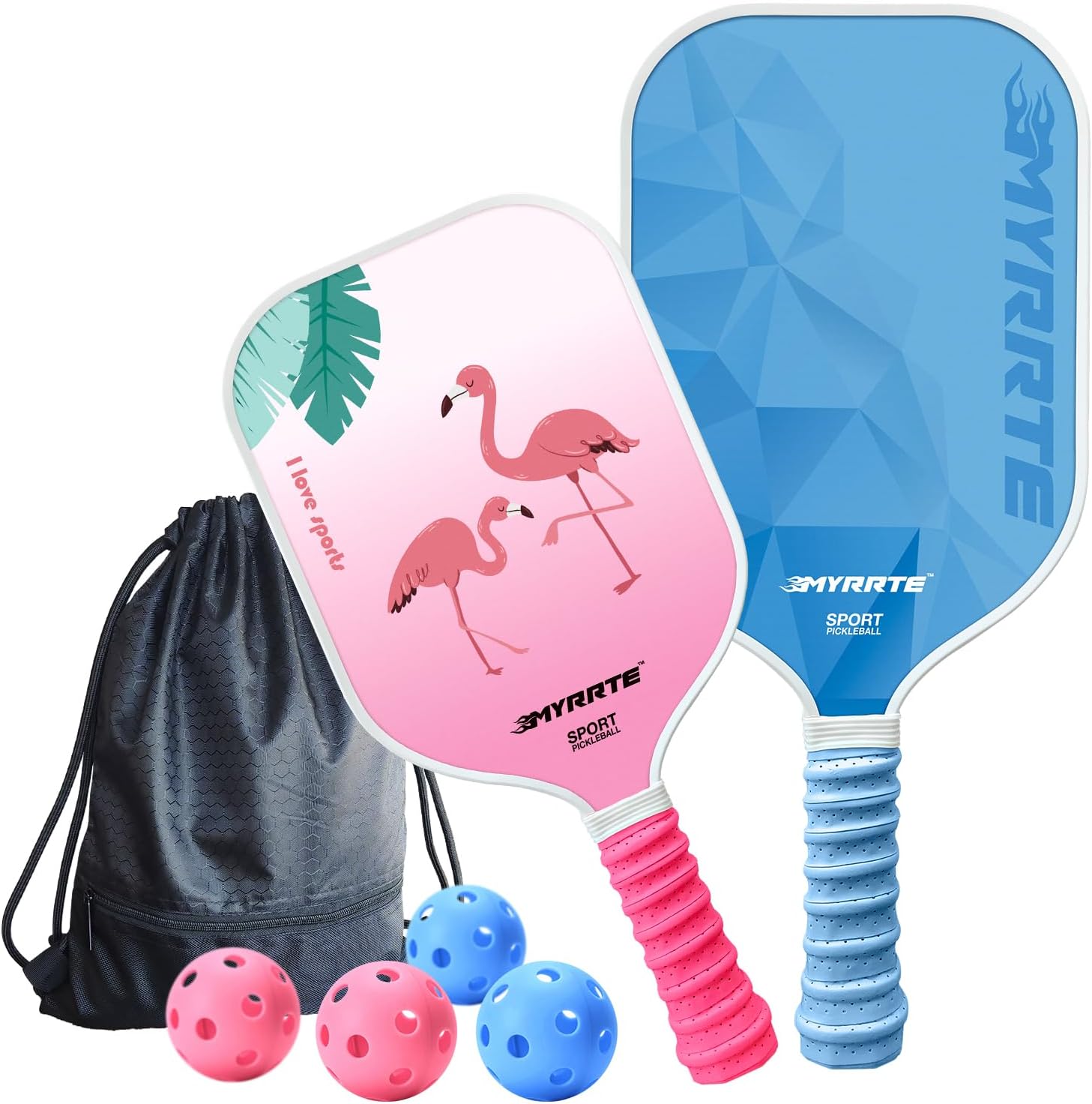 Pickleball Paddles Set of 2 Fiberglass Pickleball Racket Lightweight Honeycomb Core Unmatched Control(2paddles+4balls)