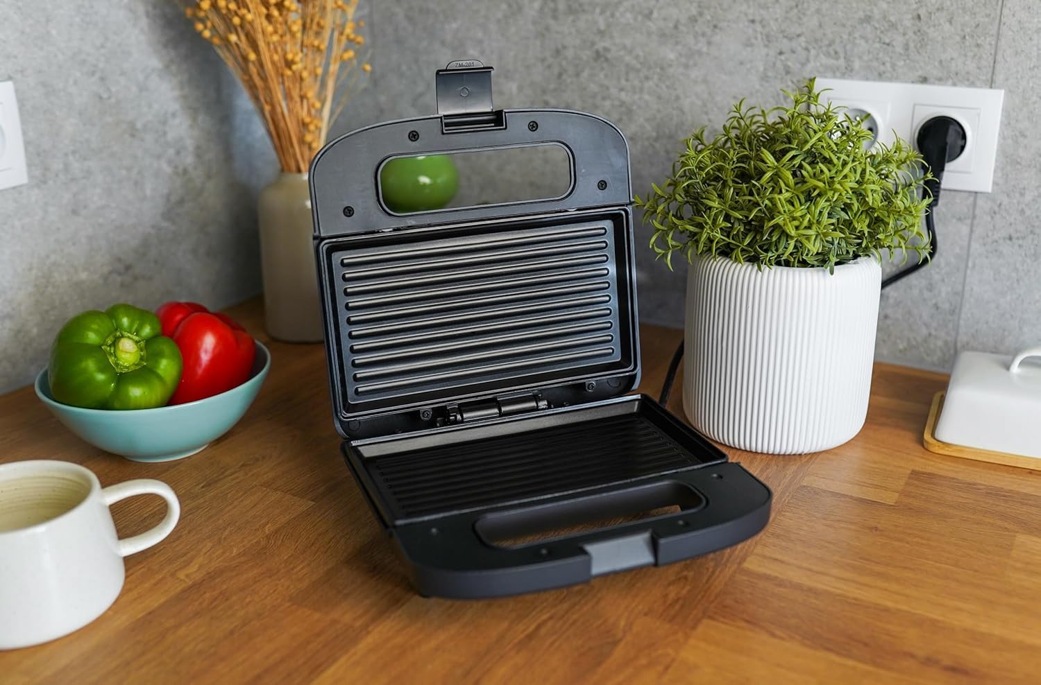 QuickBite toster, opiekacz do kanapek, powłoka nieprzywierająca, 1000 W, panini, czarny