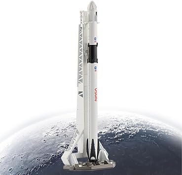 Falcon 9 Dragon Die-cast Rockets-1/200 Scale Falcon Heavy W Launcher Tower Rocket Model for Collector, Aviation Enthusiast-Desktop Ornament&Aerospace Collectible Ideal Gift Send