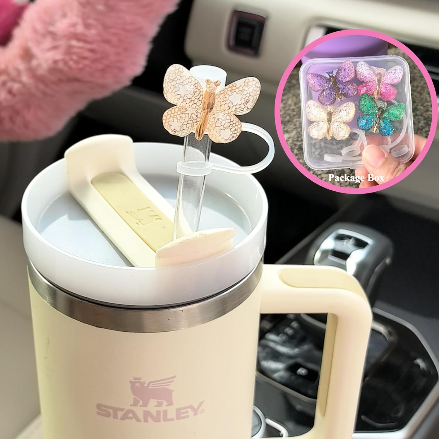 Butterfly Glitter Straw Covers - 4PCs Bling Straw Toppers for Stanley Quencher H2.0 30oz & 40oz Tumblers 10mm Reusable Silicone Accessories for All Ages - Image 4