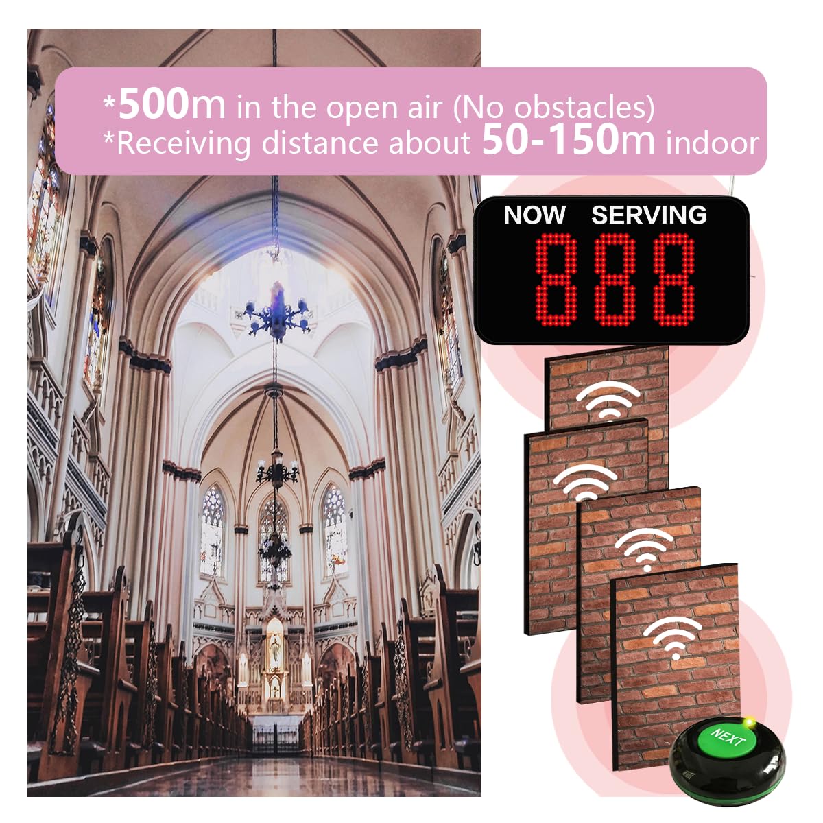 Eliminacode Display LED | 3 Cifre a Numero | Gestione Code 000-999/A00-E99/000-099 | Con Telecomando +2 Pulsanti di Chiamata | Per Supermercato, Ristorante, Sportello, Ambulatoro, Negozio