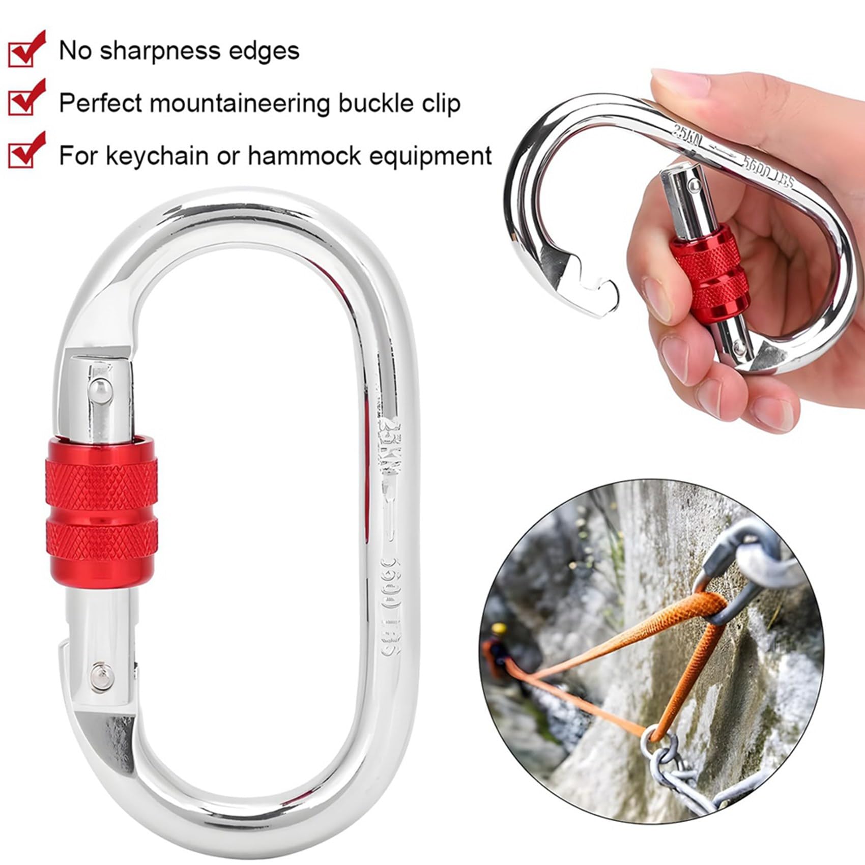 12 Mousquetons de Sécurité Robustes, 25 KN, en Acier Inoxydable, pour Escalade, en Rappel, Hamacs, Chiens