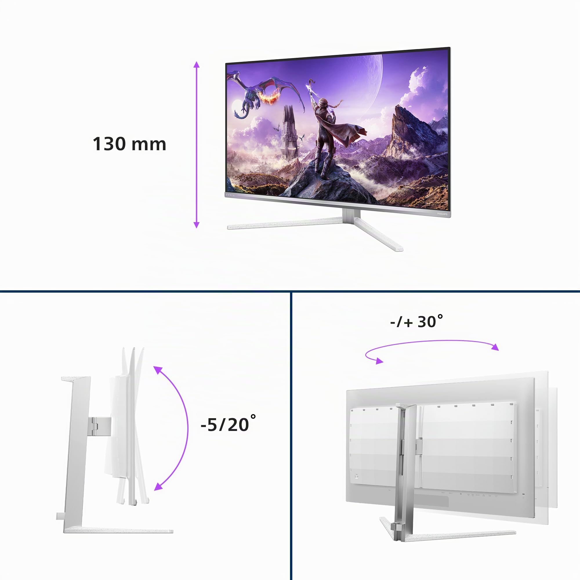 PHILIPS Evnia Gaming Monitor 32M2N8900P 32" 3840x2160, UHD, 240Hz, QD-OLED Panel, 0.03ms GtG, USB Hub Speakers, Height Adjustment (HDMI2x 2.1 DP1x 2.1) HDR500 TB, FreeSync Prem. Pro, Argento