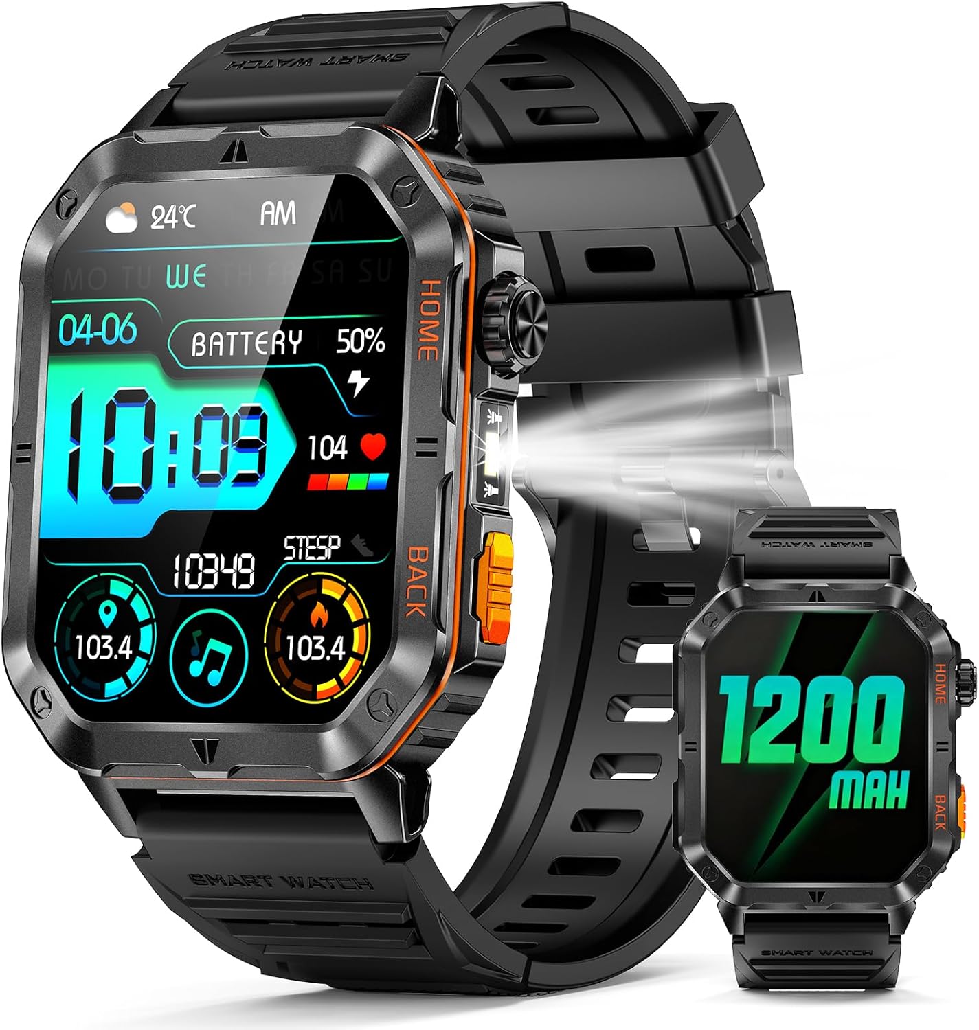 Military Smarty Watch for Men, 2.01″ Smartwatch with 1200mAh Battery, Flashlight, Answer/Make Calls, Heart Rate/Sleep Monitor 100+ Sport Modes Fitness Tracker for Android/iPone Military Smarty Watch for Men, 2.01″ Smartwatch with 1200mAh Battery, Flashlight, Answer/Make Calls, Heart Rate/Sleep Monitor 100+ Sport Modes Fitness Tracker for Android/iPone