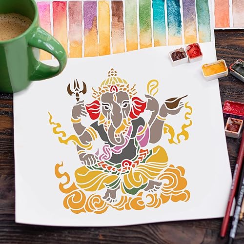 Miniatura 7 de FINGERINSPIRE Plantillas de dios de elefante indio de 11.8 x 11.8 pulgadas, plantillas de elefante de plástico, plantillas reutilizables de