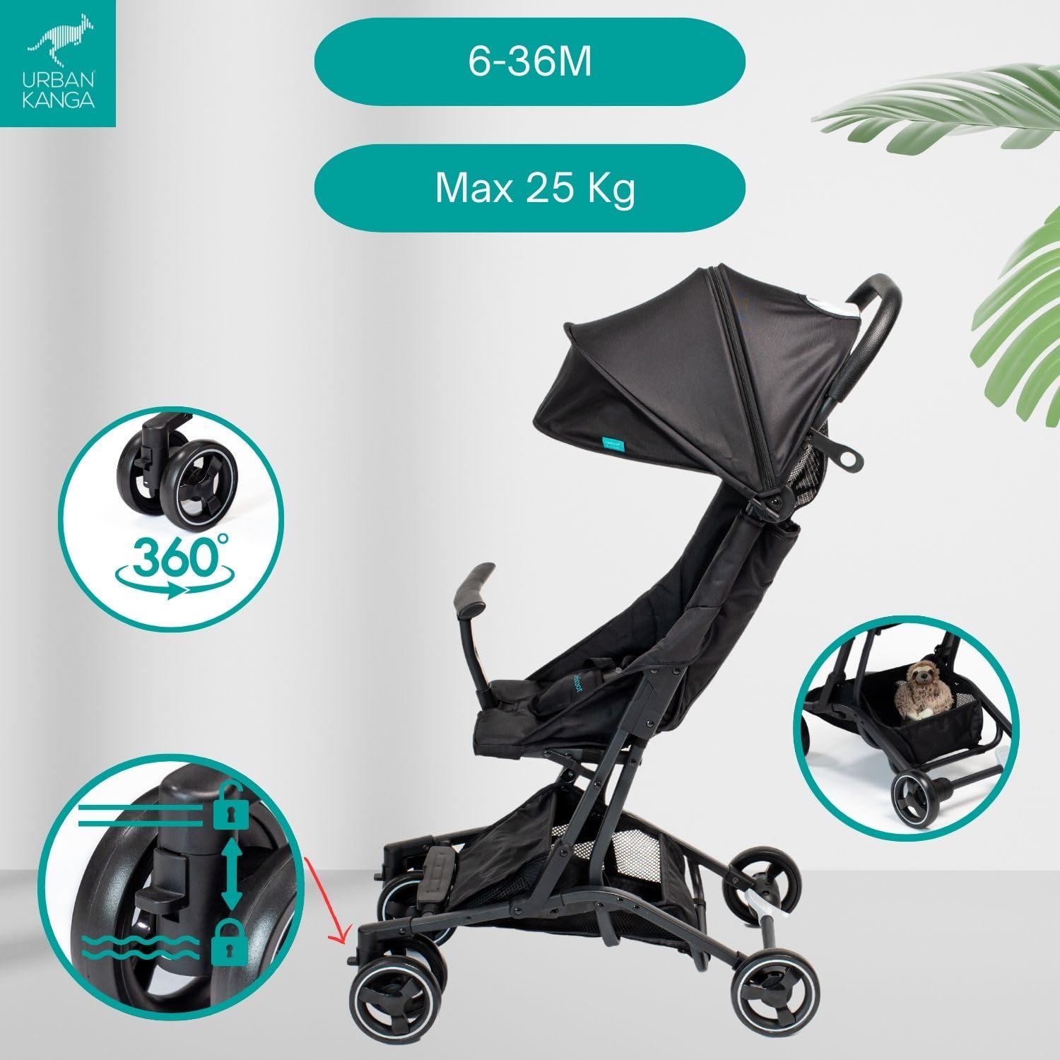 Urban Kanga Bandicoot Silla de Paseo Viaje Plegable Avión 22 kg | Ultraligera, con correa de transporte y funda protectora