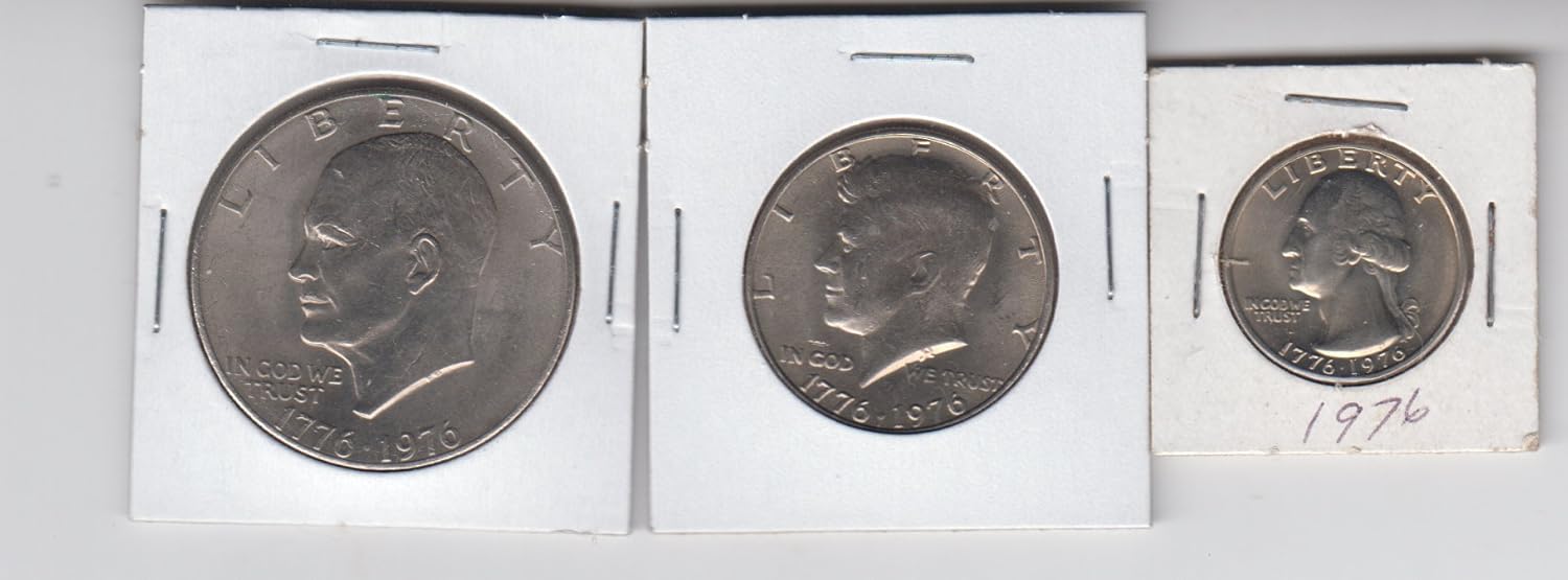 1976 Bicentennial Coins (3) Eisenhower Ike Dollar, Kennedy Half Dollar,and Washington Quarter All Dated 1776-1976 About Uncirculated Thumbnail