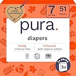 Pura Size 7 Eco-Friendly Diapers (33+lbs) Totally Chlorine Free (TCF) Hypoallergenic, Soft Organic Cotton, Sustainable, up to 12 Hours Leak Protection, Allergy UK, 3 Packs of 17 (51 Diapers)