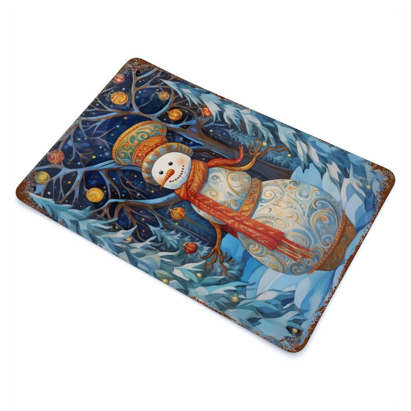 Colorful Xmas Snowman Decorative Tin Sign 11.8"x7.9", for Farmhouse, Kitchen And Entryway Decor, Shabby Chic Decor
