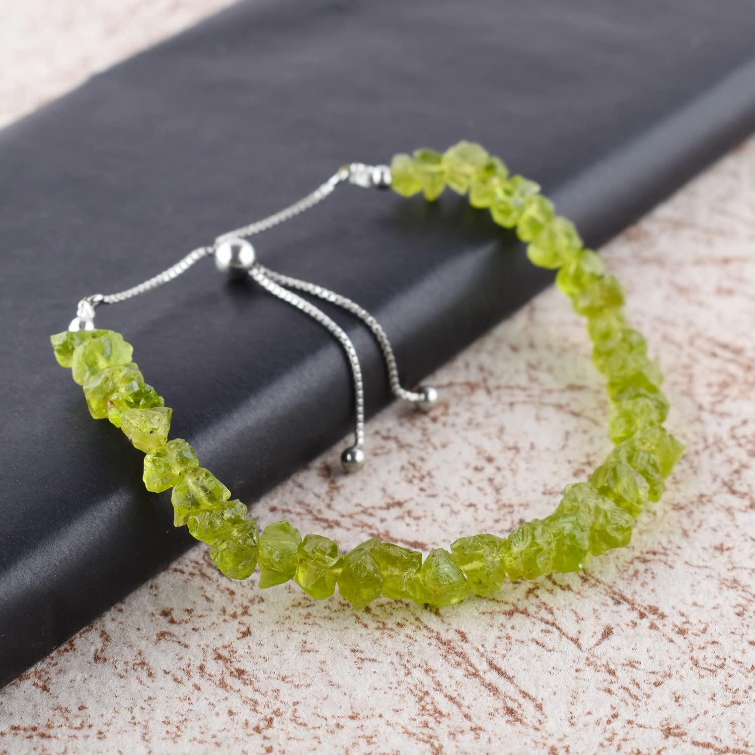 OdrillionGems Natural Raw Peridot Gemstone Bolo Bracelet, 925 Sterling Silver Jewelry, Energy Healing Crystals, August Birthstone, Handmade, Adjustable Slider, Women Gifts, 10inch - Image 4