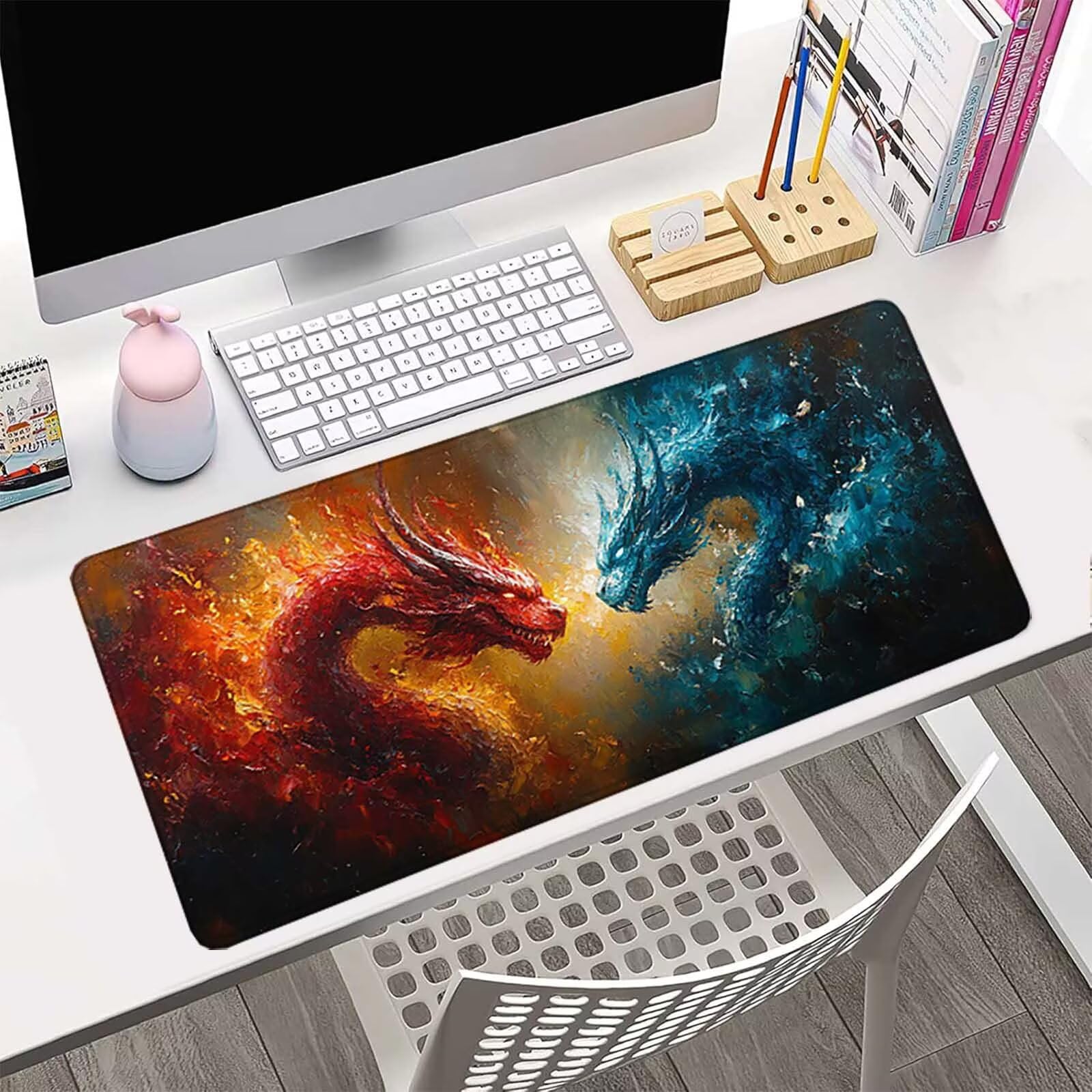 Podkładka pod mysz dla zwierząt XXL 1200 x 600 mm, wodoodporna podkładka pod mysz smok wzór szyte krawędzie design akcesoria biurowe antypoślizgowa gumowa podstawa powierzchnia dla graczy, biurko