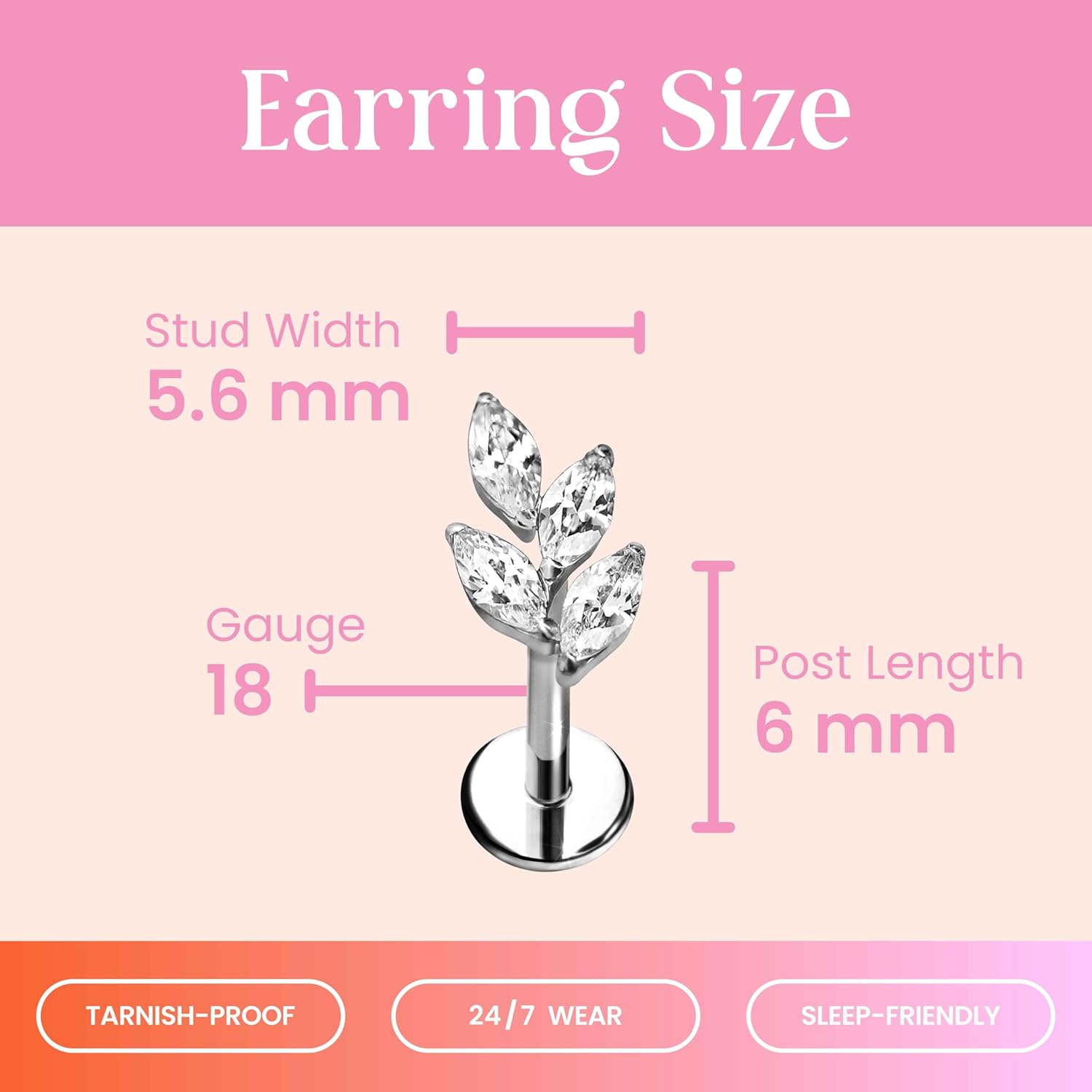 Cords Club Frozen Leaf Flat Back Stud – ASTM-F136 Implant Grade Titanium - Push Pin Design for Sensitive Ears – Available in 18K Gold Plated & Titanium Silver (Single Earring) - Image 2