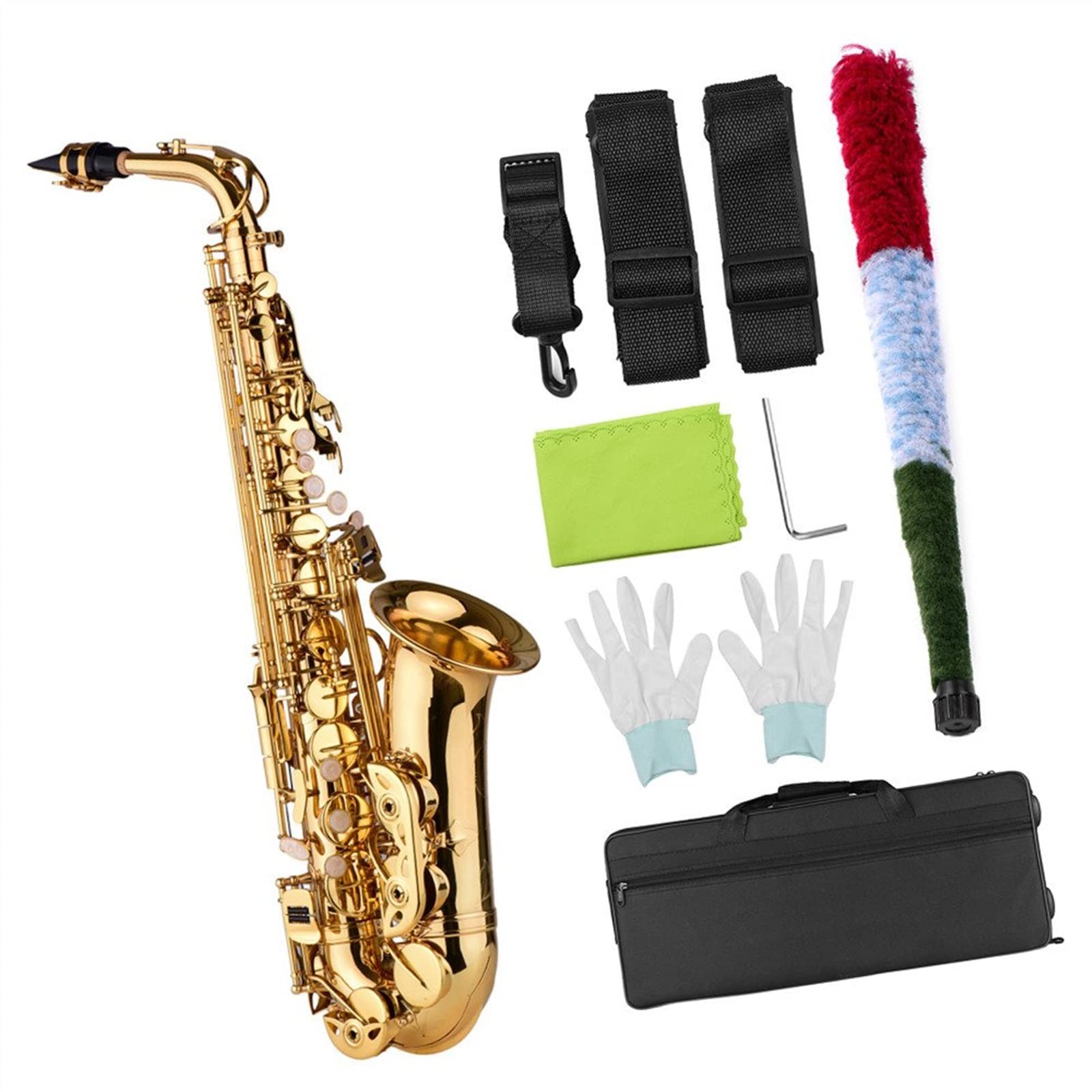HCZKIUJY Saxophones Eb Alto Saxophone Brass Lacquered Alto Sax With Carry Case Gloves Straps Cleaning Cloth Brush