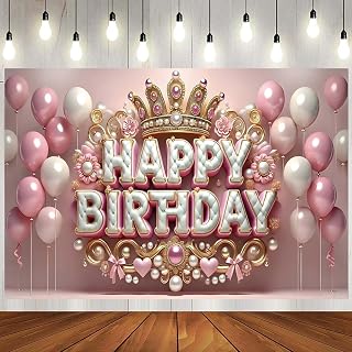 Pink Princess Happy Birthday Banner Backdrop 6X4FT Elegant Crown for Sweet Girls Birthday Party Cake Table Supplies Photography Background Photo Props CUTE007 ZHTAOYH