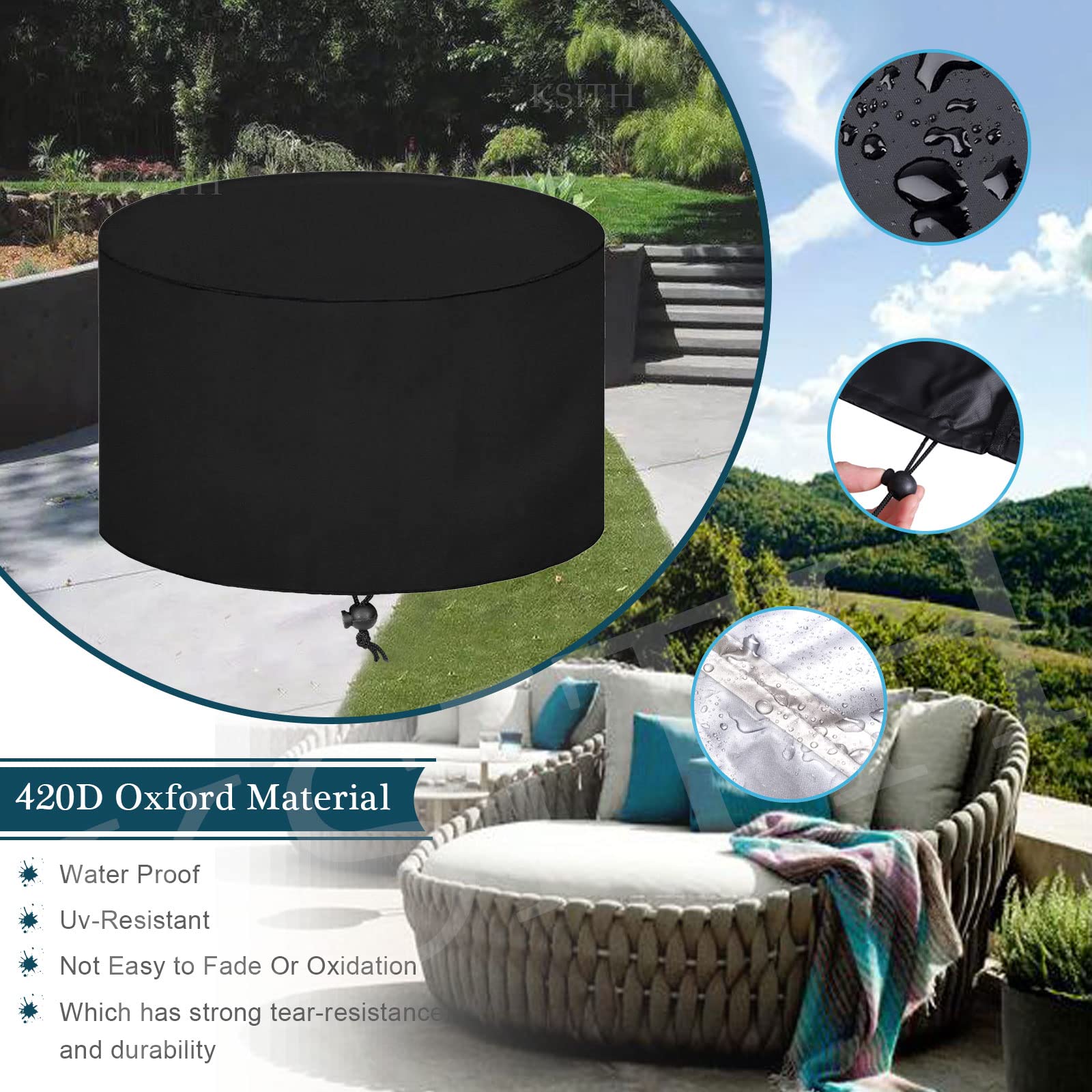 Funda Redonda Para Mesa De Jardín - Tela Oxford 420D Impermeable Y Anti-UV, Tamaño 200x80 Cm, Con Cordón Ajustable