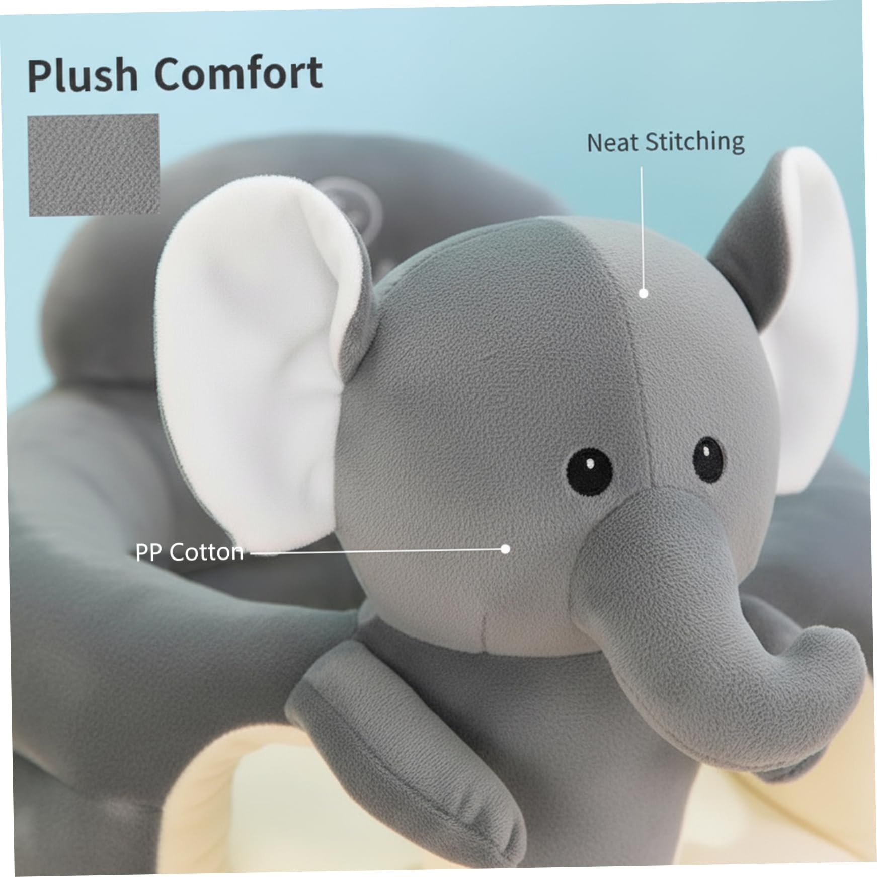 Baby-Sit-Up-Stuhl, niedlicher Cartoon-Grauer Elefant, Kleinkind-Sit-Up-Stuhl, Plüschsofa für Schlafzimmer, Wohnzimmer, Kinderzimmer, Wohnung, Kleinkindmöbel